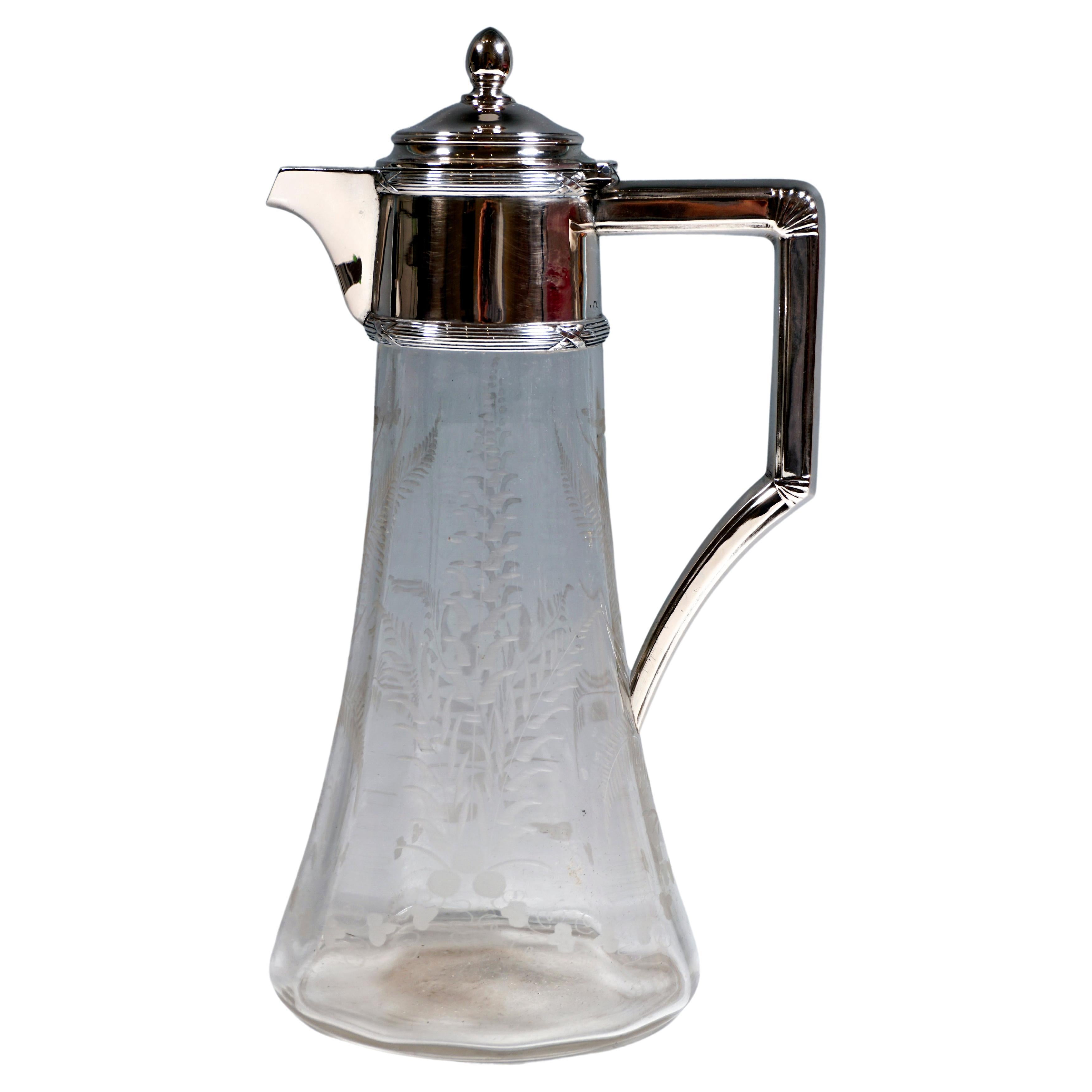 Art Nouveau Glass Carafe With Silver Fitting, by Alexander Sturm Vienna