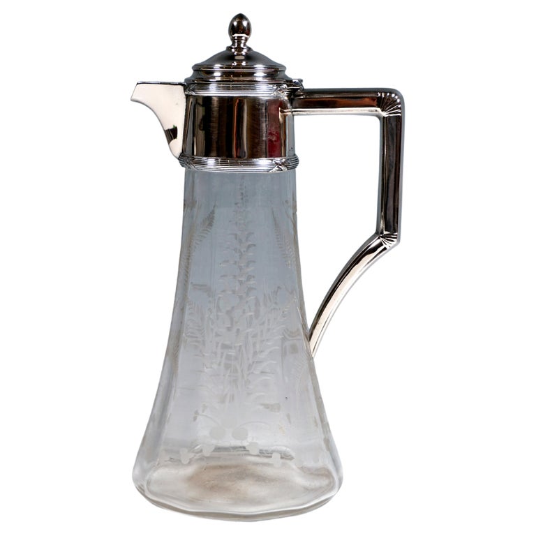 Art Nouveau Glass Carafe With Silver Fitting, by Alexander Sturm Vienna For Sale