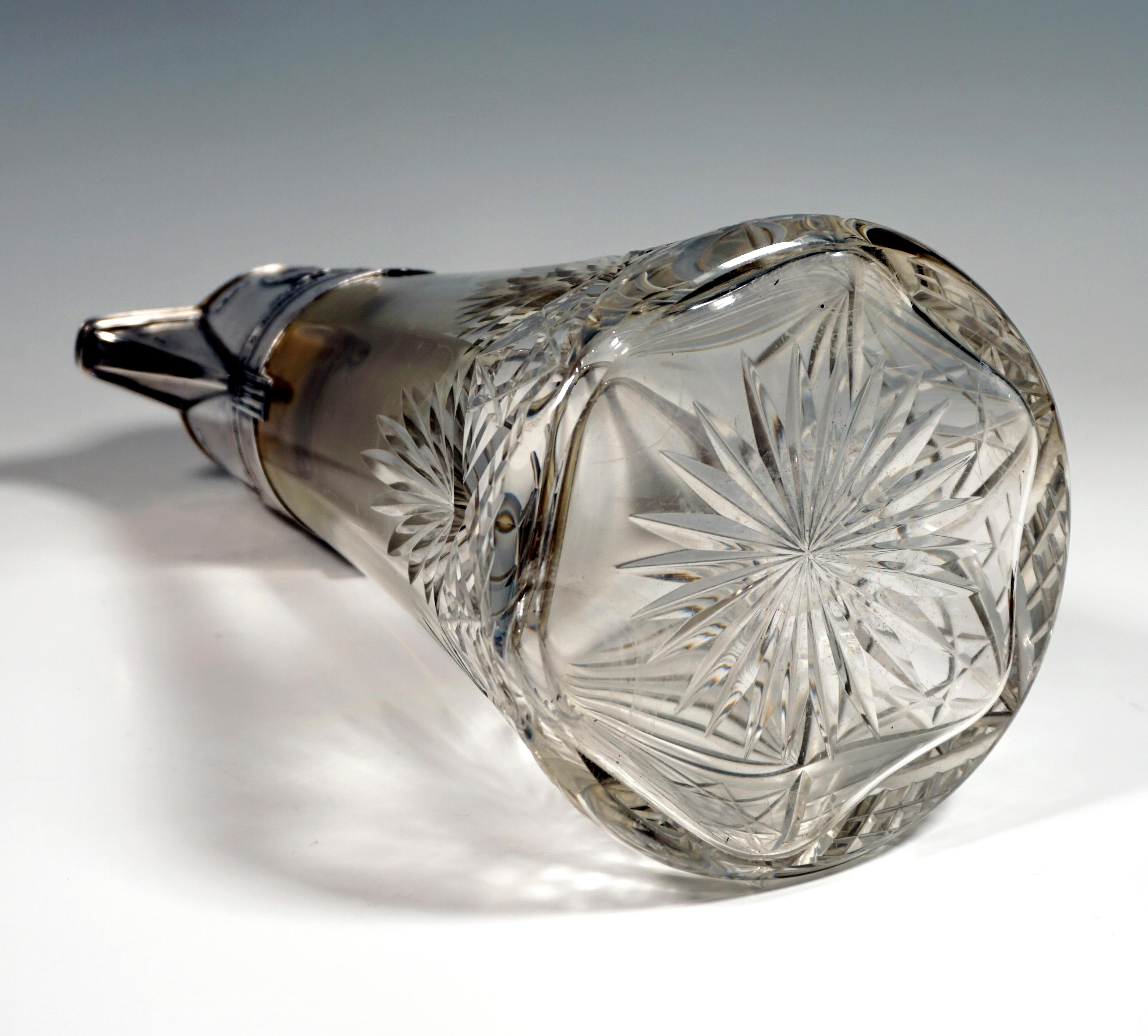 Art Nouveau Glass Carafe With Silver Fitting, by Wilhelm Binder, Germany In Good Condition For Sale In Vienna, AT