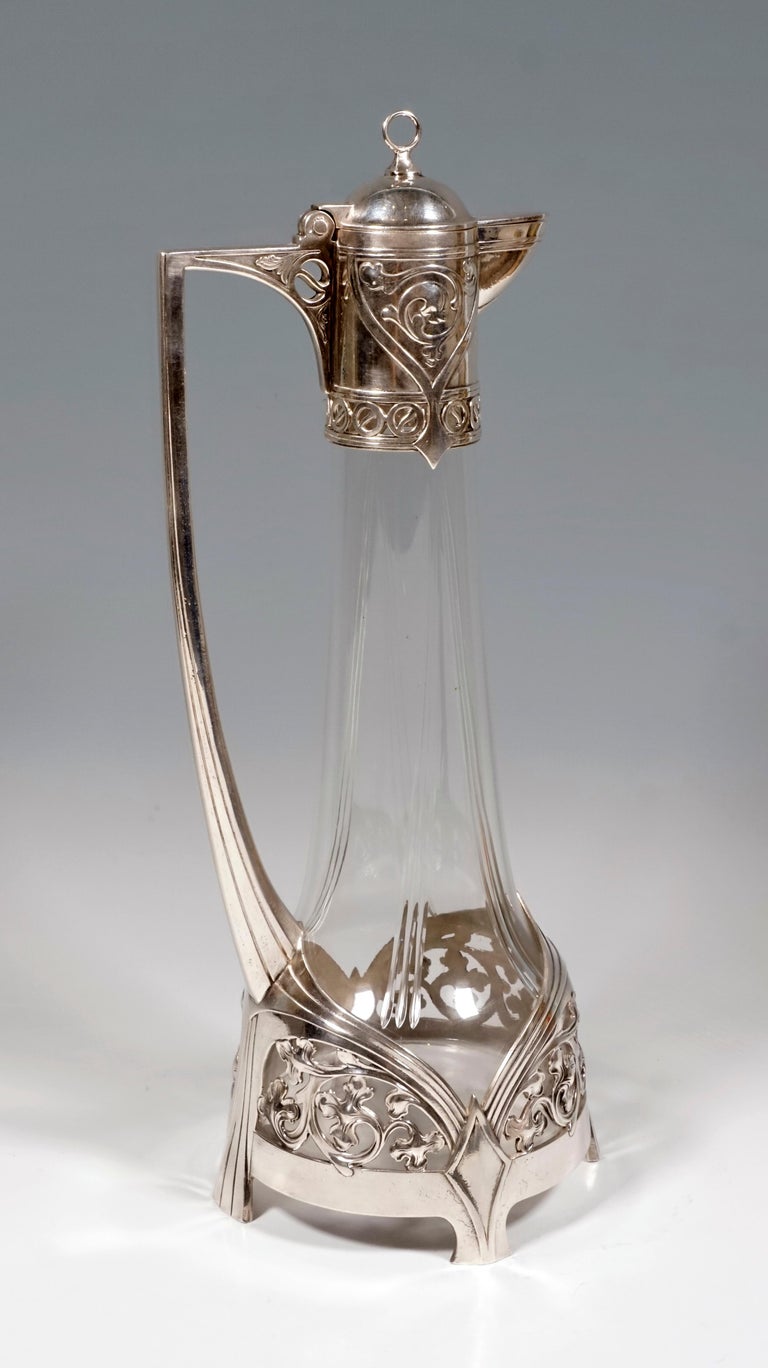 Faceted Art Nouveau Glass Decanter with Silver Plated Mount, WMF, Germany, 1903-1910 For Sale