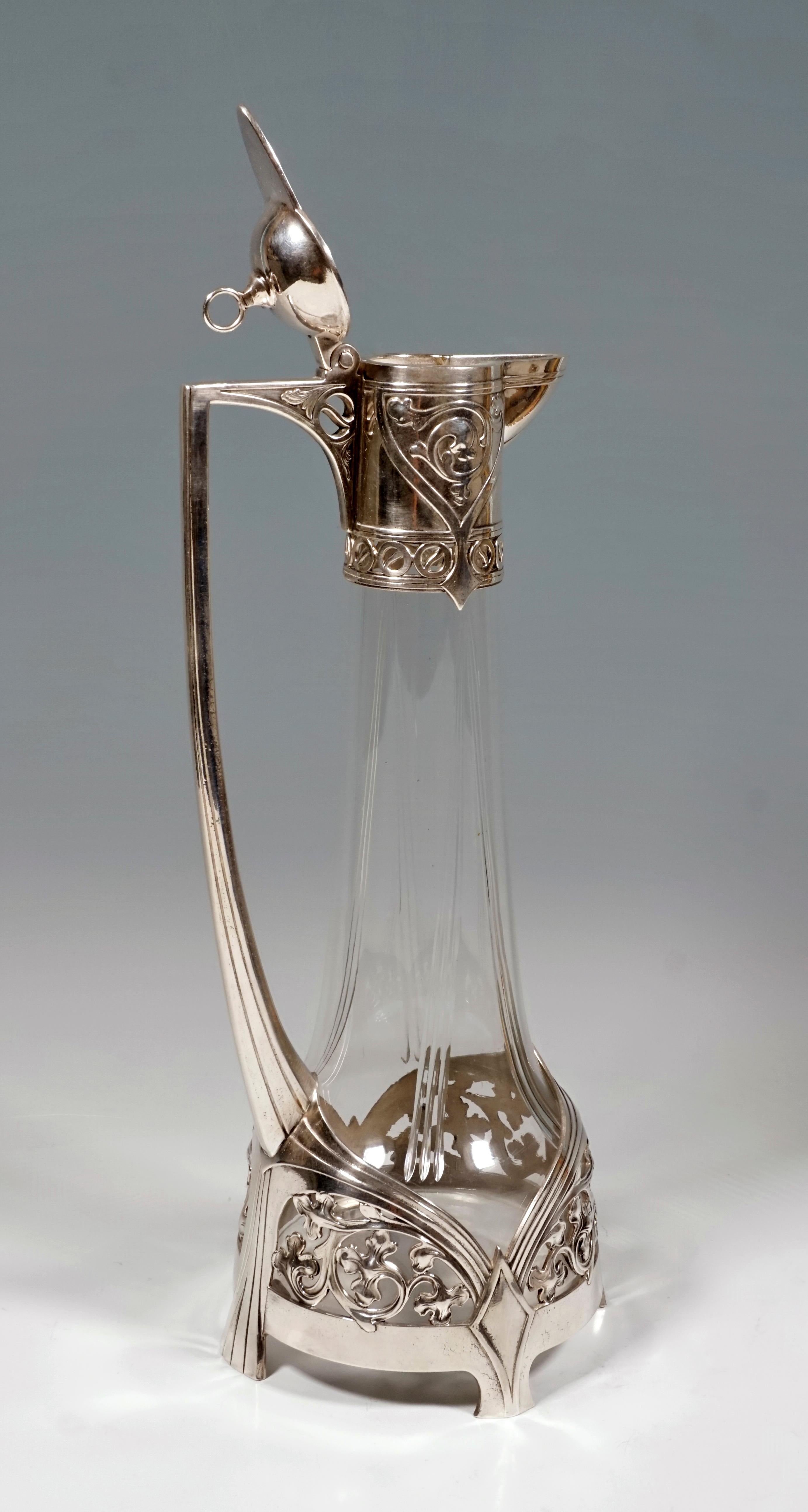 Jugendstil-Glas-Dekanter mit versilberter Fassung, WMF, Deutschland, 1903-1910 (Art nouveau) im Angebot
