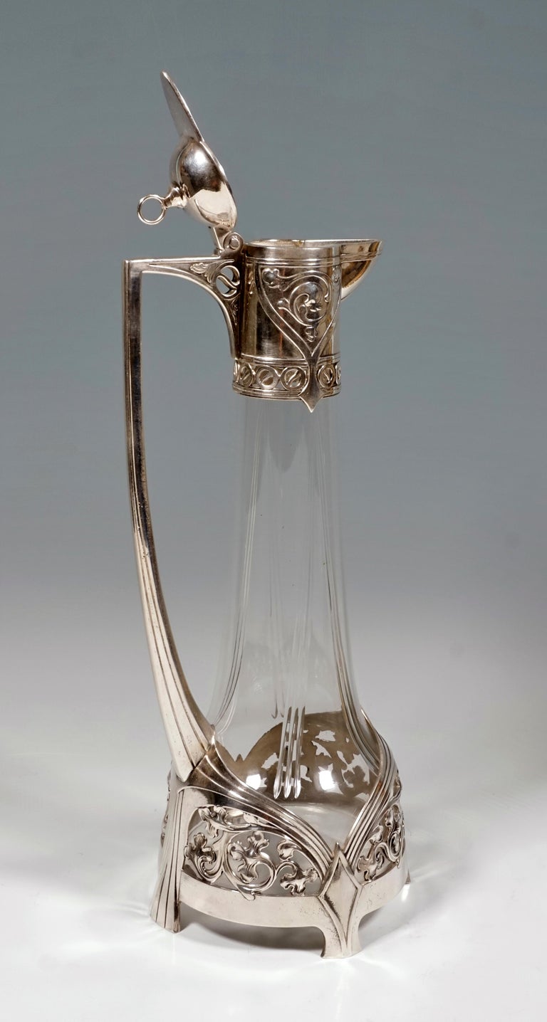 Art Nouveau Glass Decanter with Silver Plated Mount, WMF, Germany, 1903-1910 In Good Condition For Sale In Vienna, AT