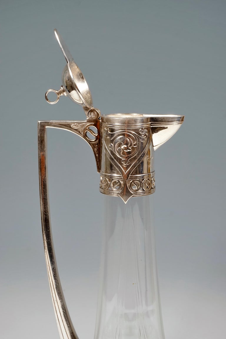 Early 20th Century Art Nouveau Glass Decanter with Silver Plated Mount, WMF, Germany, 1903-1910 For Sale
