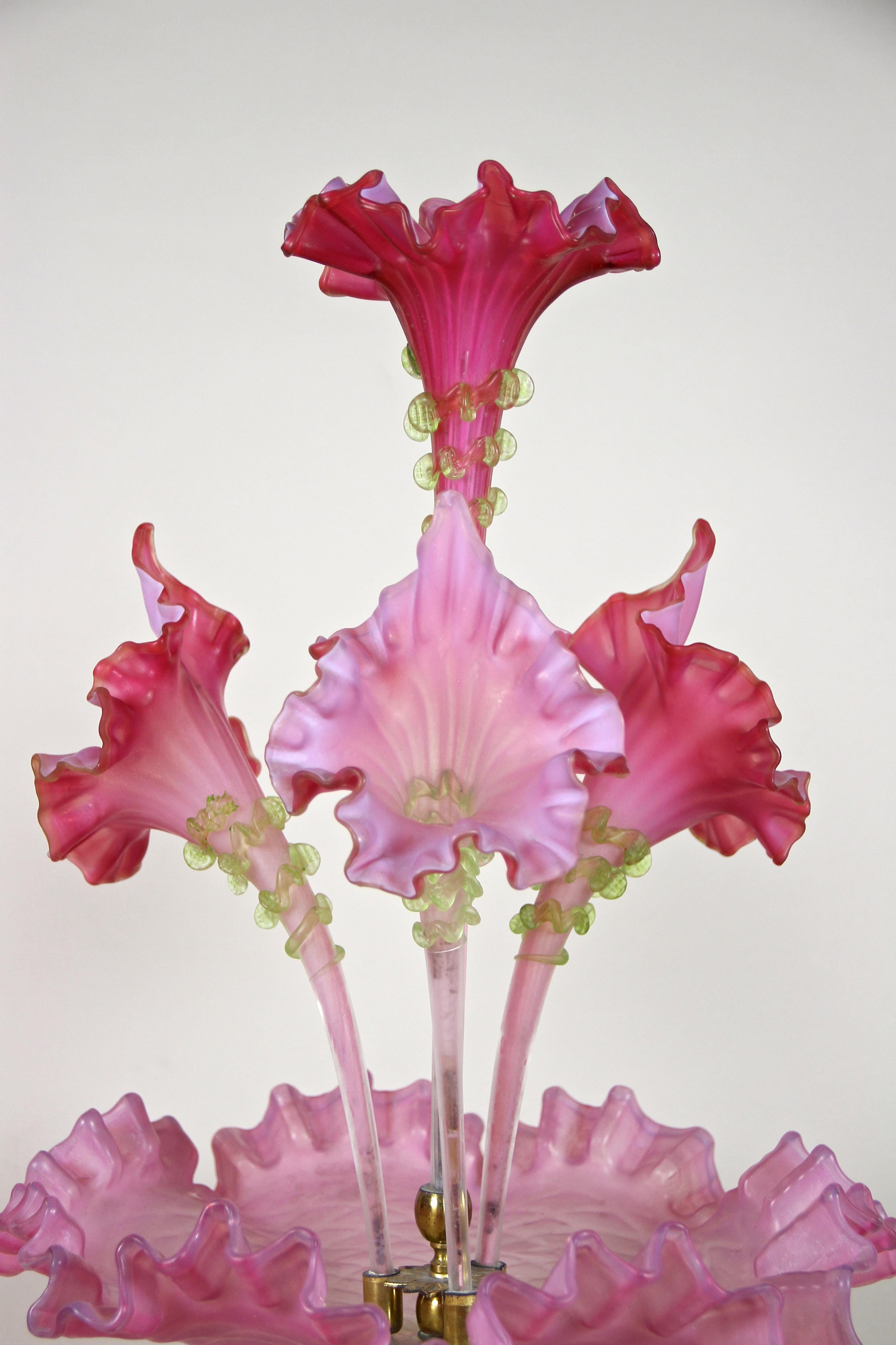 20th Century Art Nouveau Glass Flower Centerpiece with Bowl, Austria, circa 1900