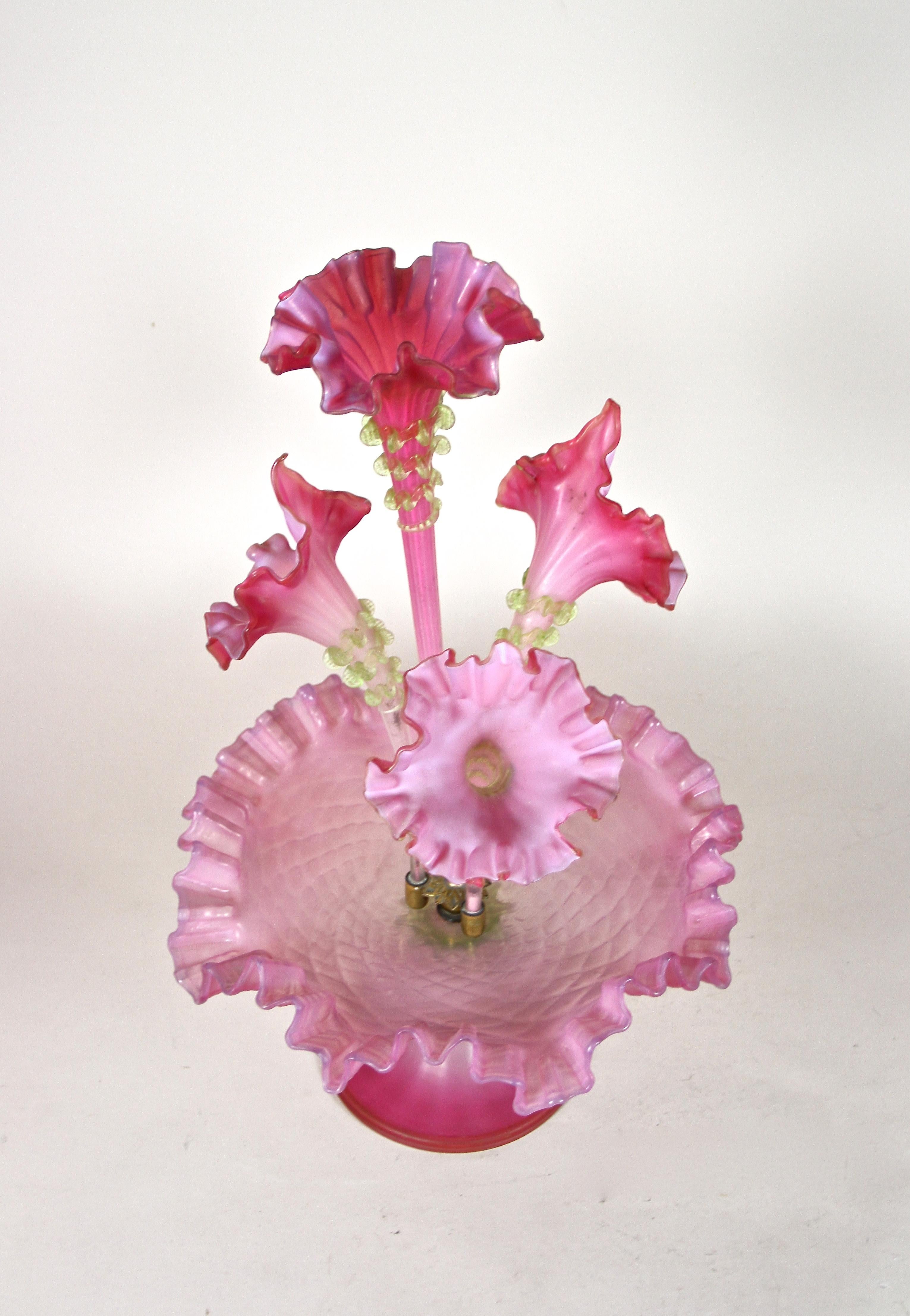 Art Nouveau Glass Flower Centerpiece with Bowl, Austria, circa 1900 2