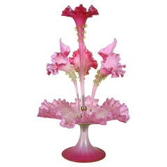 Antique Art Nouveau Glass Flower Centerpiece with Bowl, Austria, circa 1900