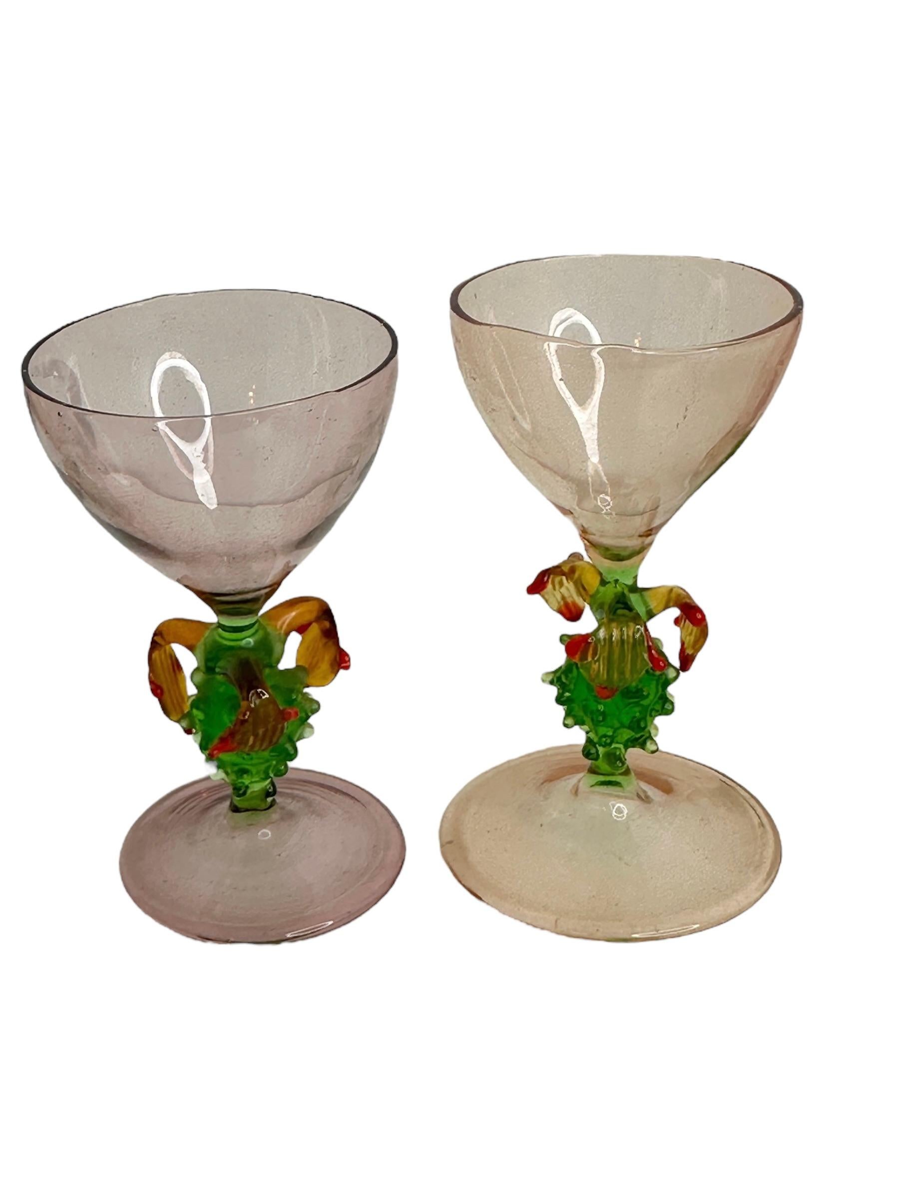 Juego de 6 copas y decantador de uvas de cristal Art Nouveau de Bimini, Vintage Austria principios del siglo XX en venta