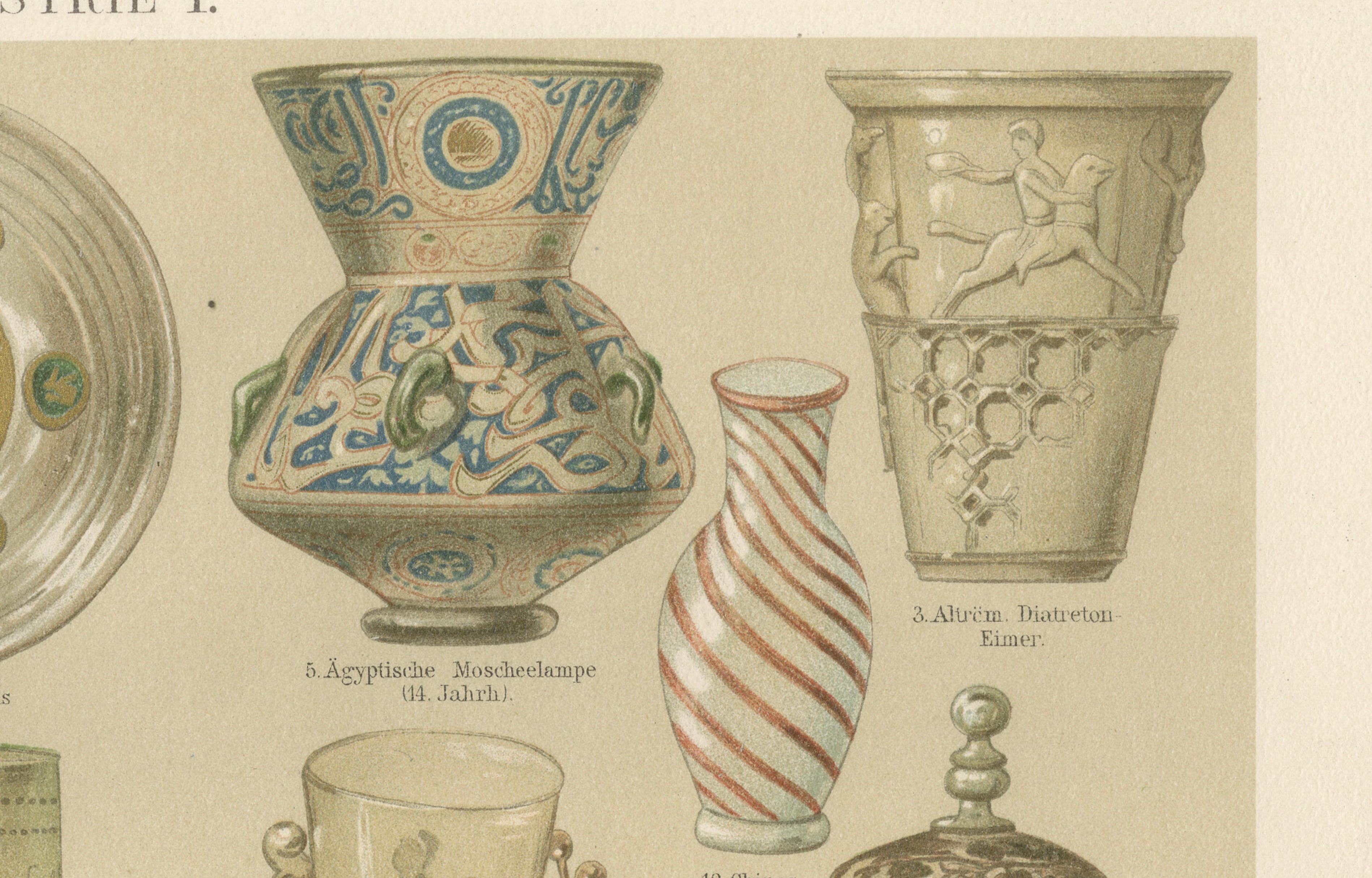 Art Nouveau Glass & Historic Glassmaking, Pair of Meyers Chromolithographs, 1898