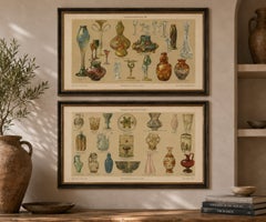 Art Nouveau Glass & Historic Glassmaking, Pair of Meyers Chromolithographs, 1898