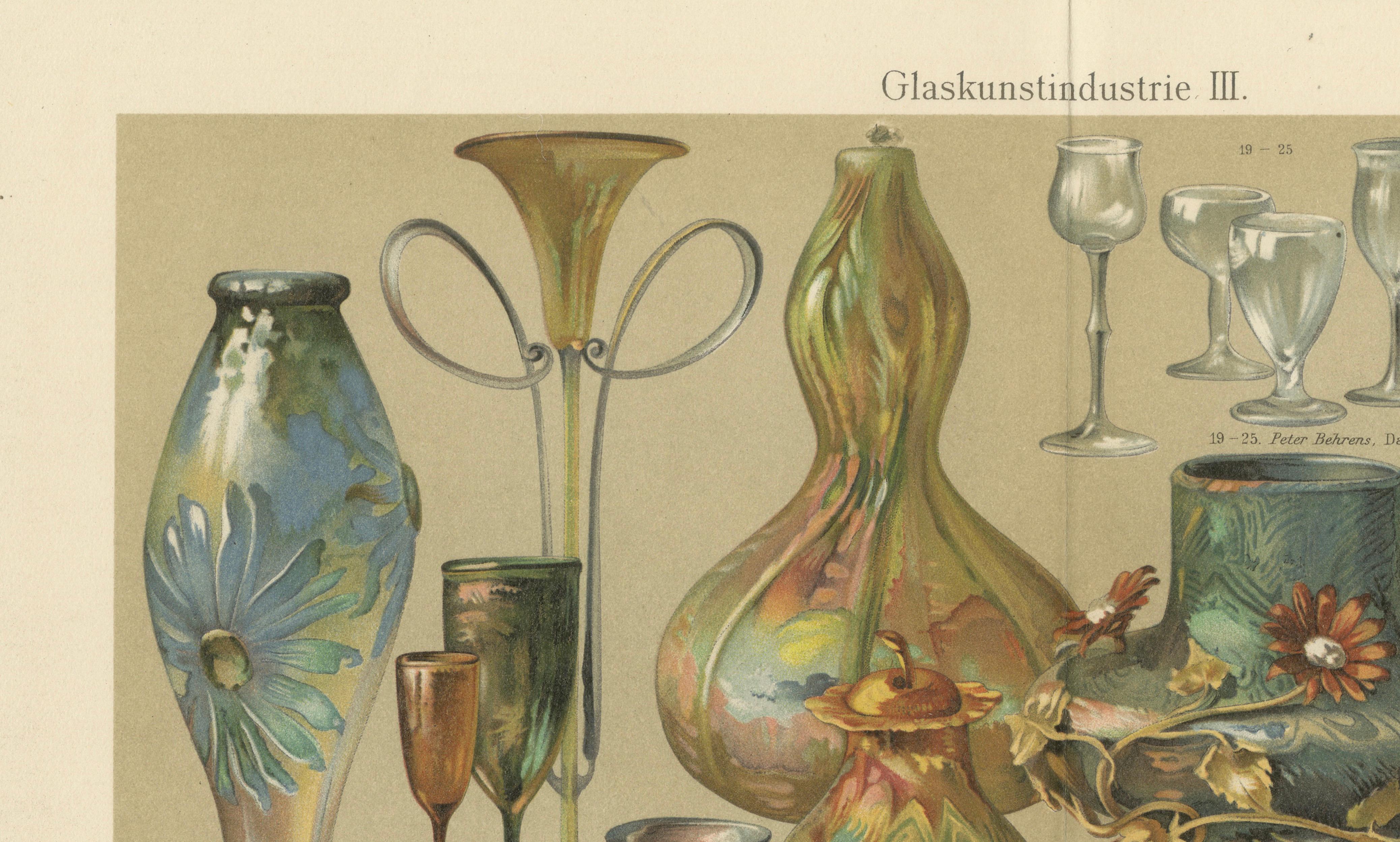 Art Nouveau Glass & Historic Glassmaking, Pair of Meyers Chromolithographs, 1898