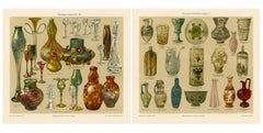 Art Nouveau Glass & Historic Glassmaking, Pair of Meyers Chromolithographs, 1898