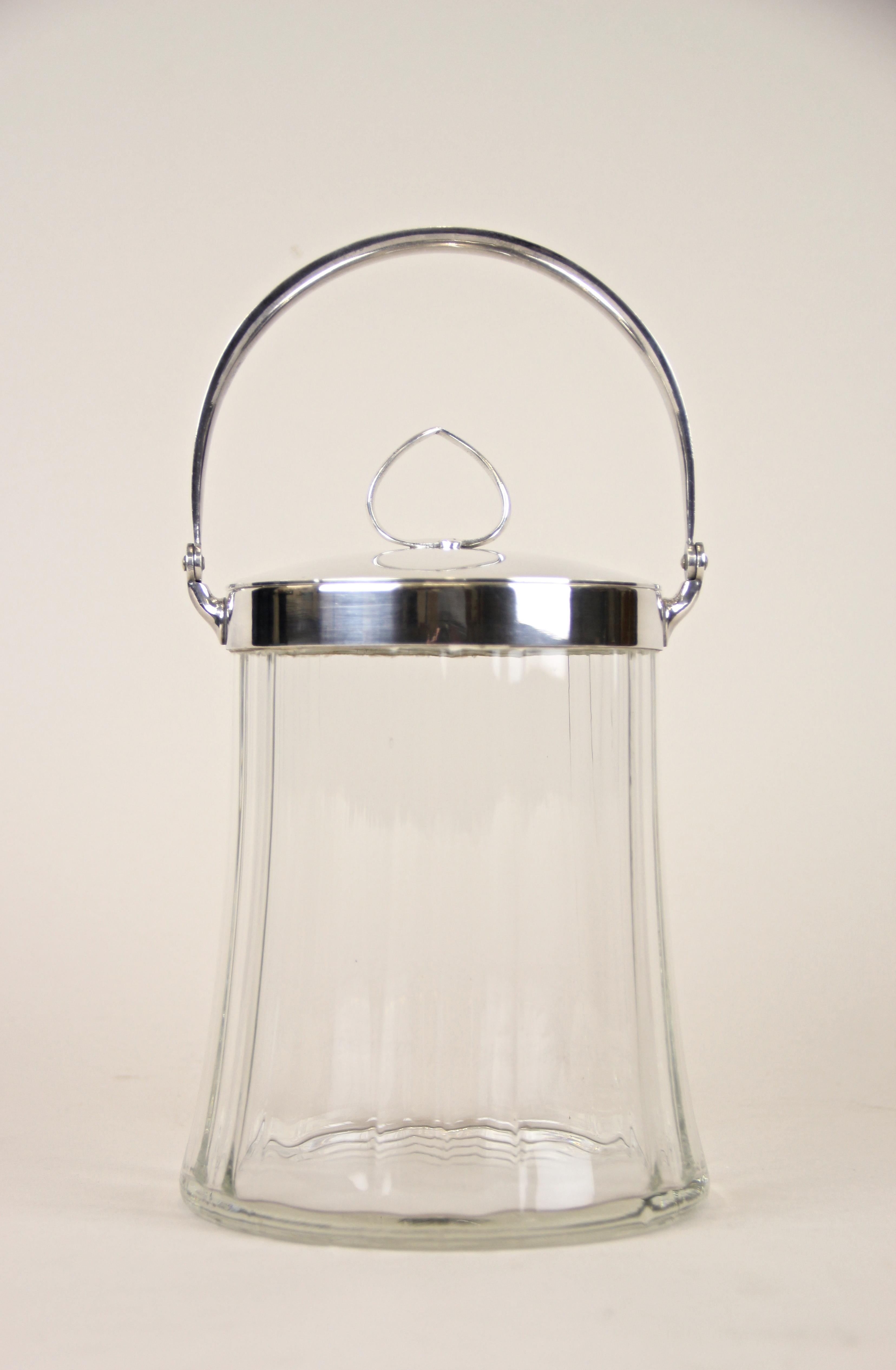 Austrian Art Nouveau Glass Jar with Silvered Lid by Berndorf, Austria, circa 1920