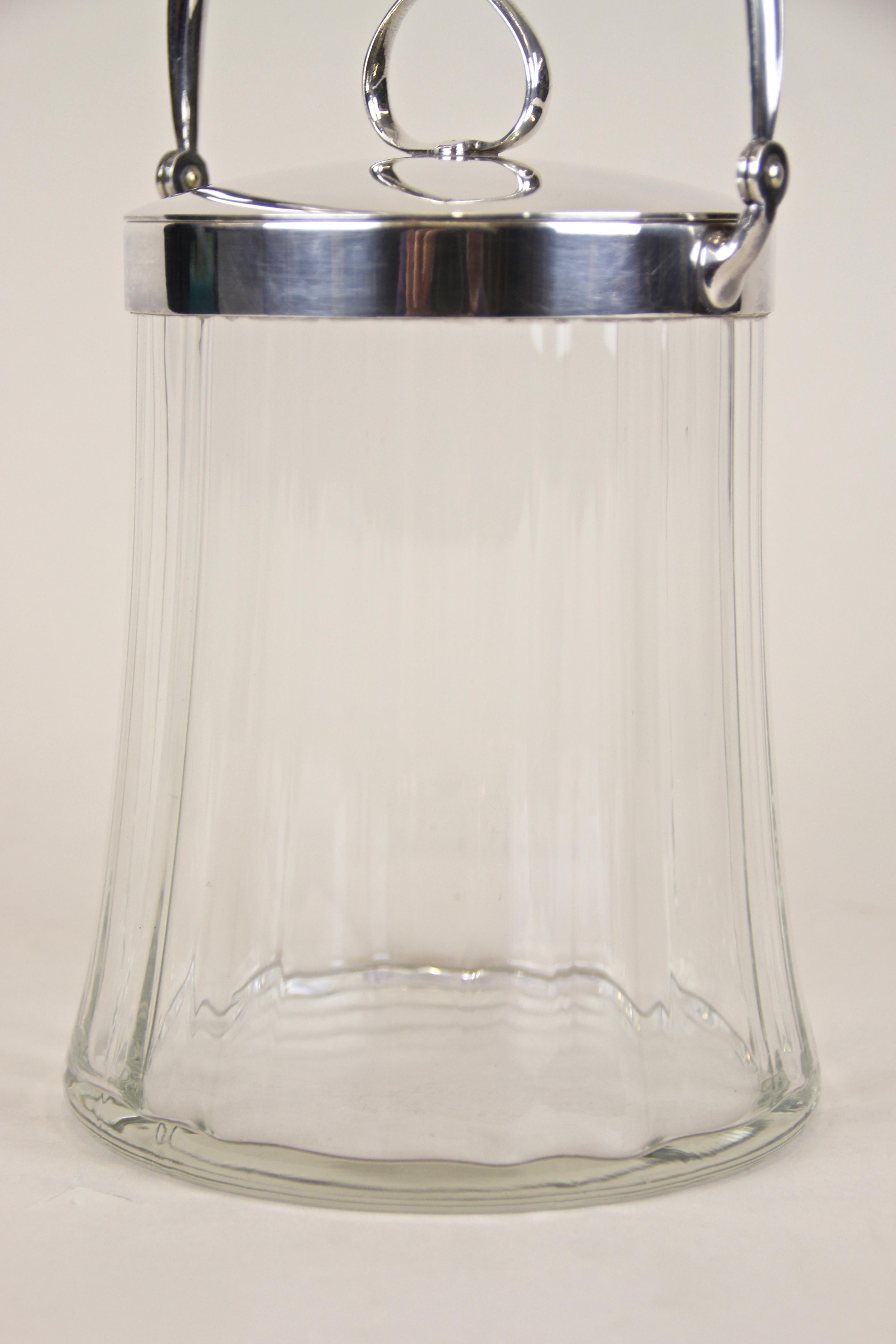 Brass Art Nouveau Glass Jar with Silvered Lid by Berndorf, Austria, circa 1920