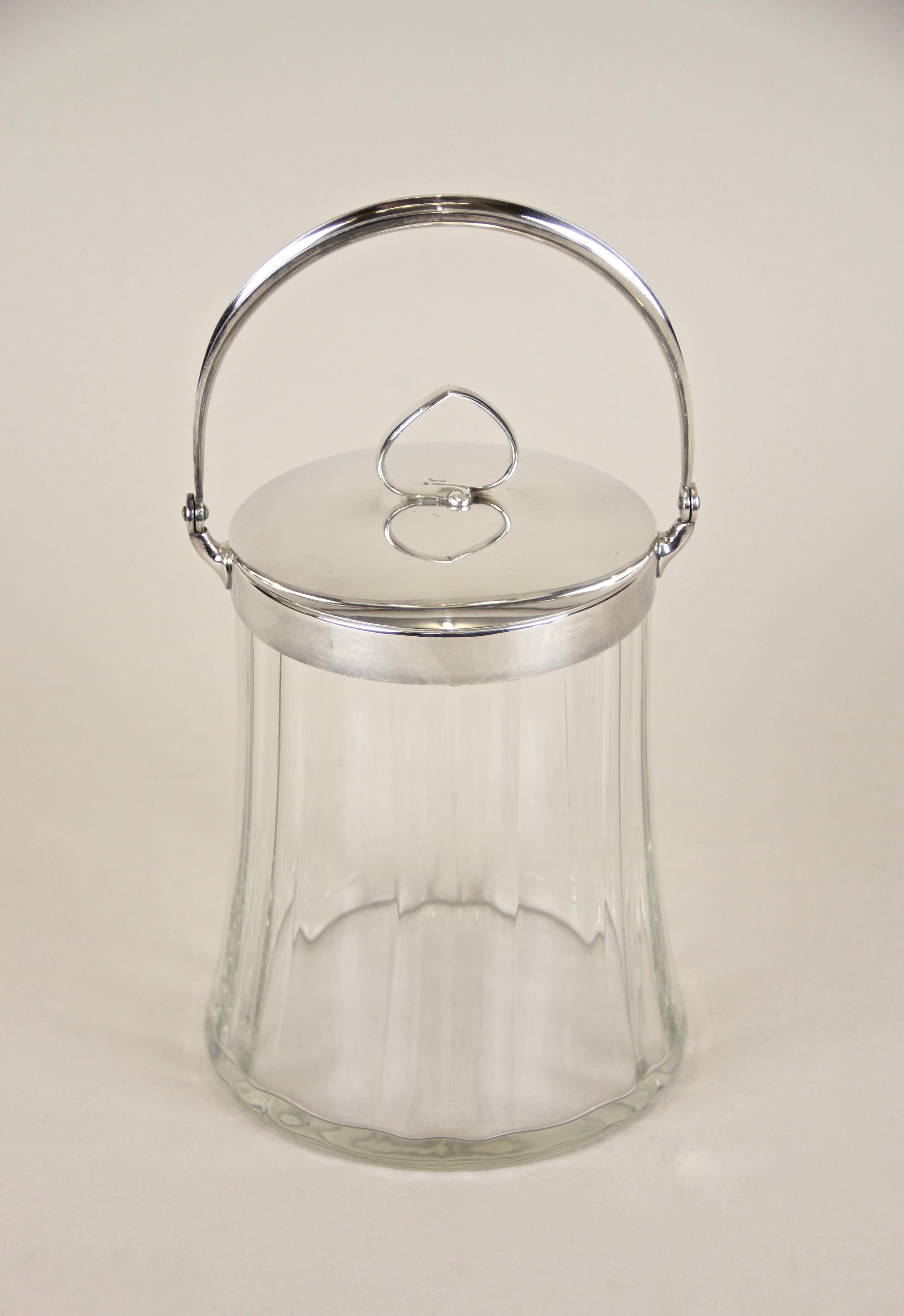 Art Nouveau Glass Jar with Silvered Lid by Berndorf, Austria, circa 1920 3