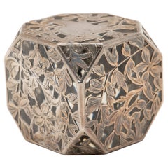 Art Nouveau Glass Paperweight with Floral Silver Overlay, c. 1910s