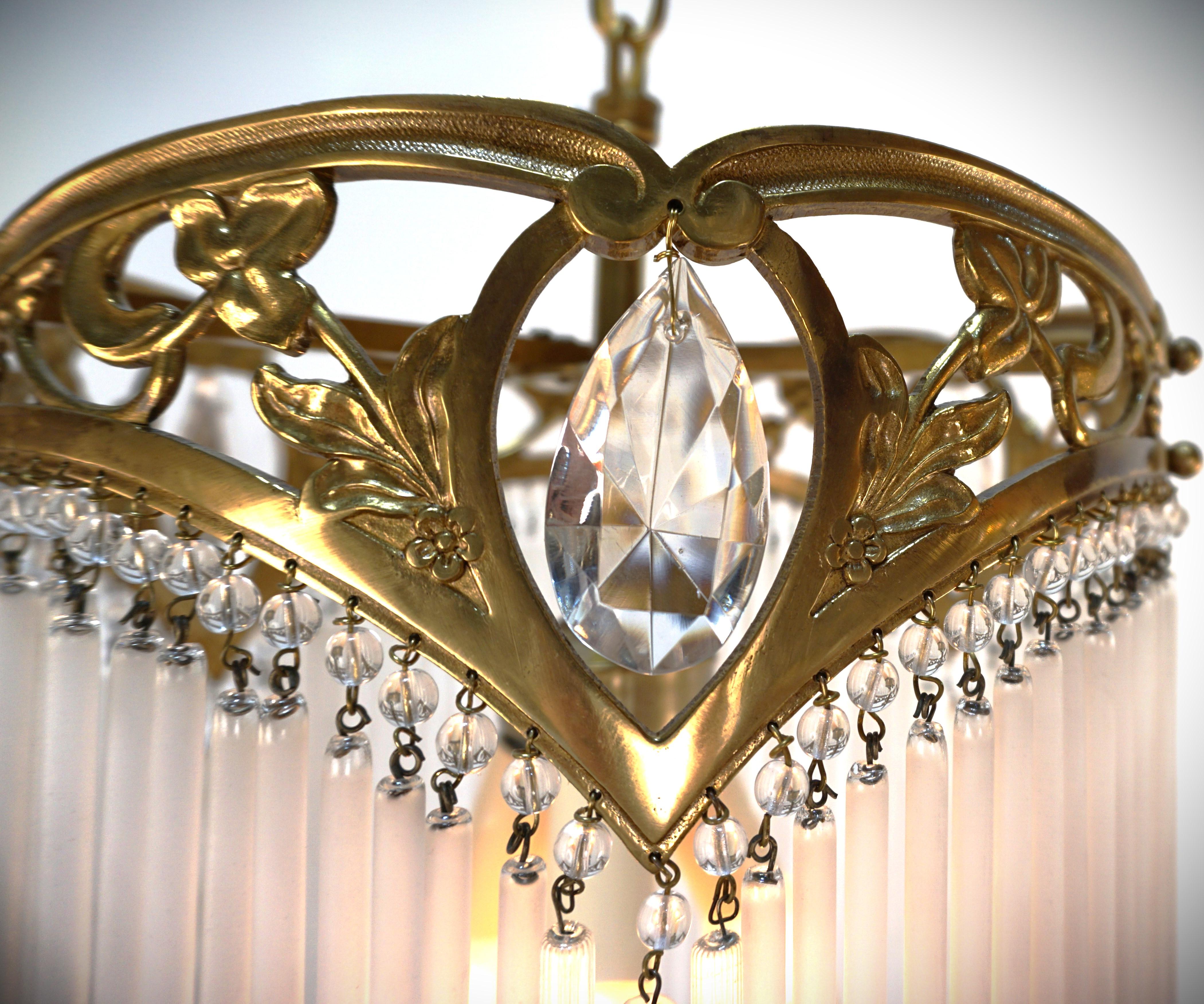 Art Nouveau Glass Rods Chandelier After Hector Guimard In Good Condition In Fairfax, VA