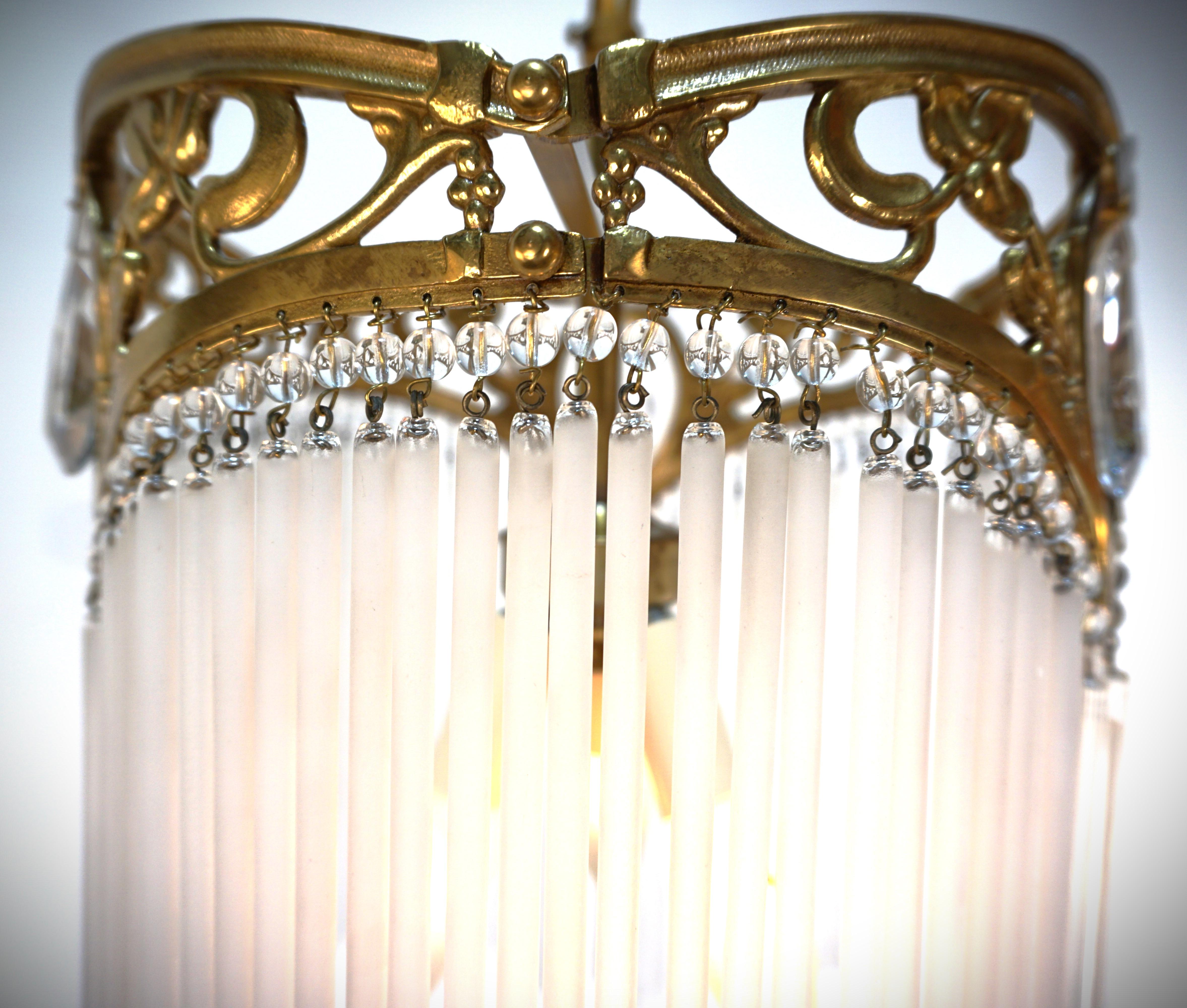 Art Nouveau Glass Rods Chandelier After Hector Guimard 1
