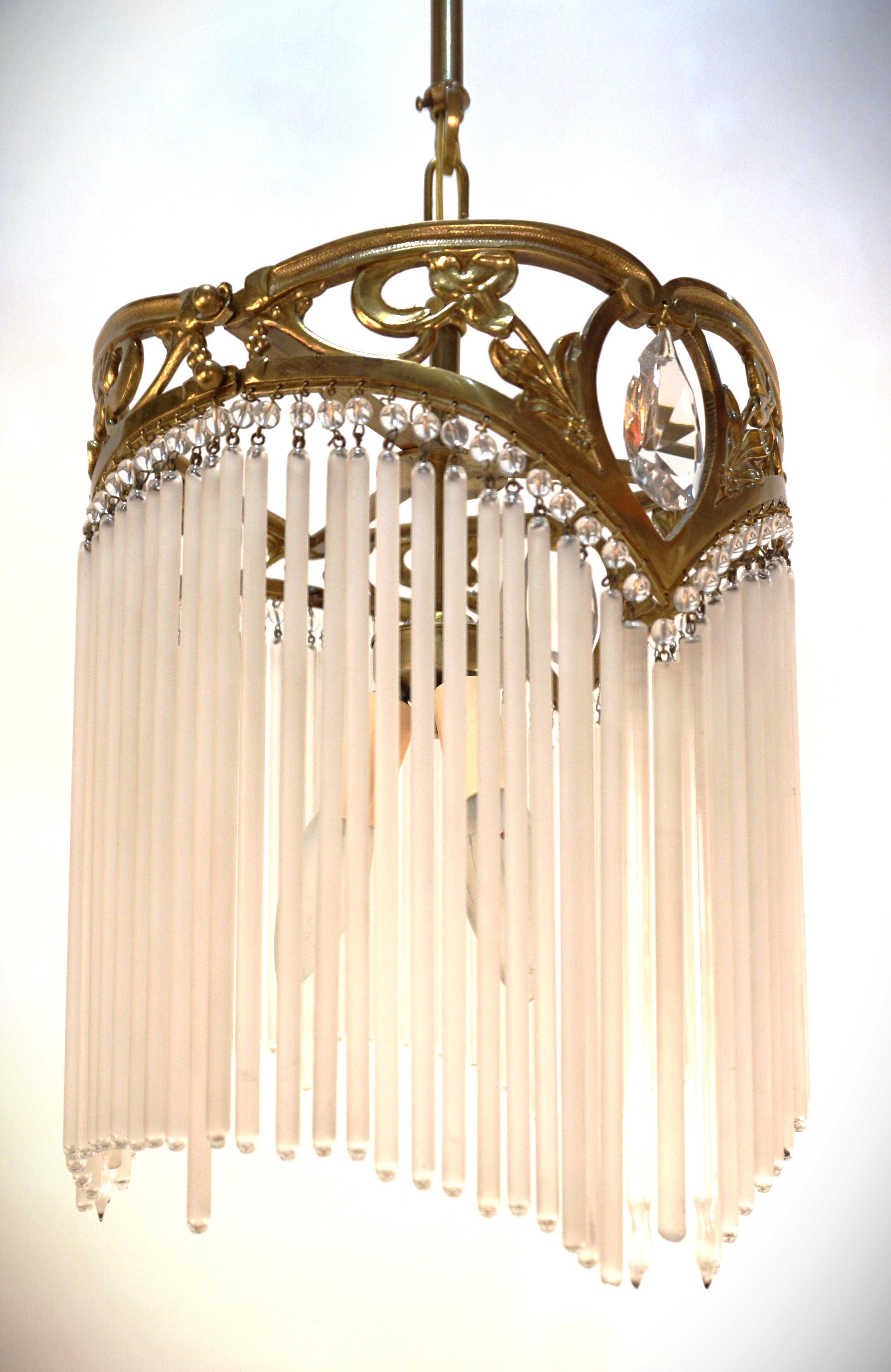 Art Nouveau Glass Rods Chandelier After Hector Guimard 3