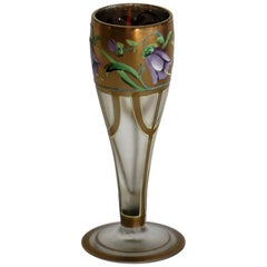 Art Nouveau Glass Stem Spill Vase Finely Hand Painted and Gilded, French