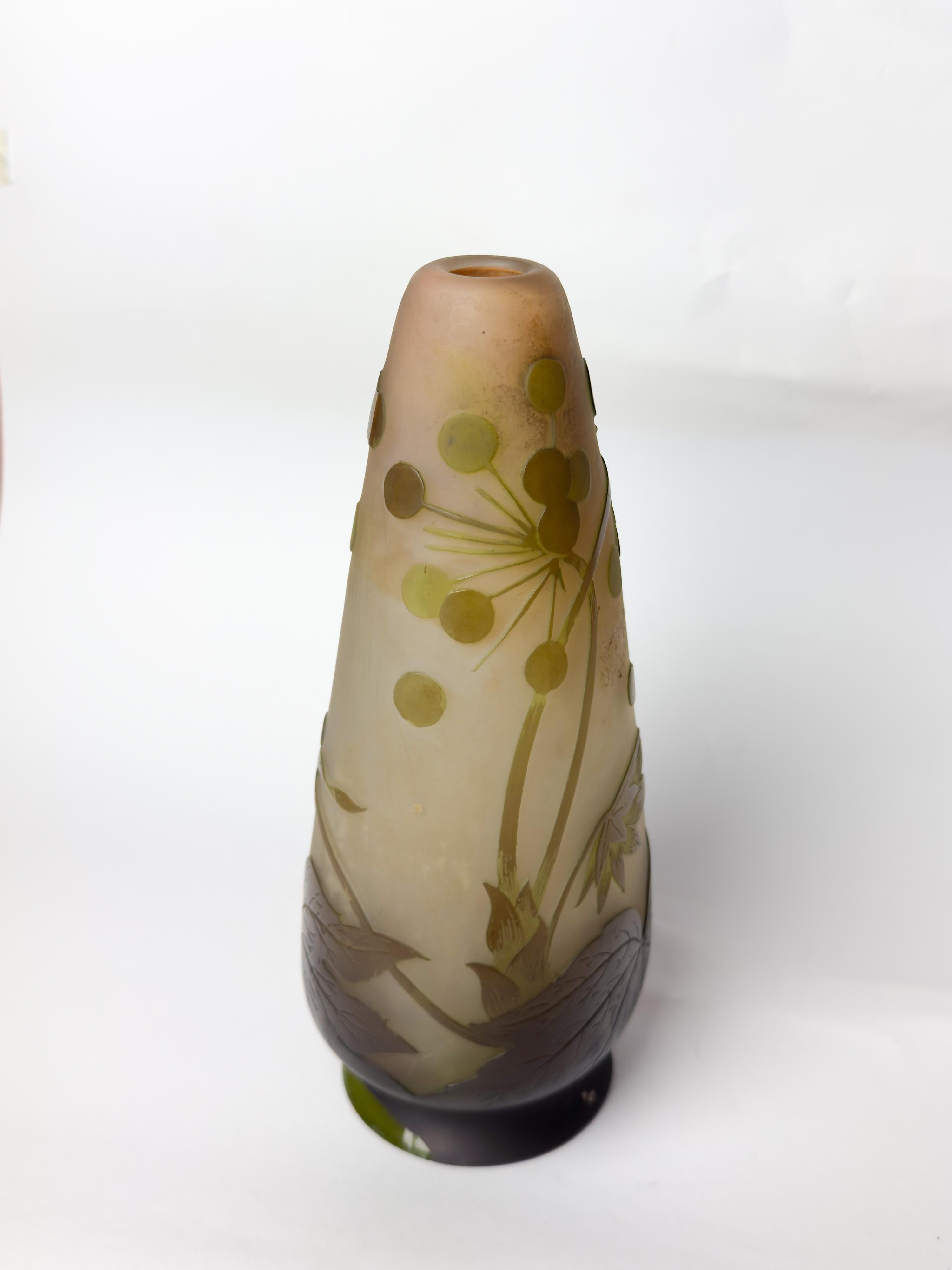 Art Nouveau Glass Vase by Gallé, France, 20th Century For Sale 5