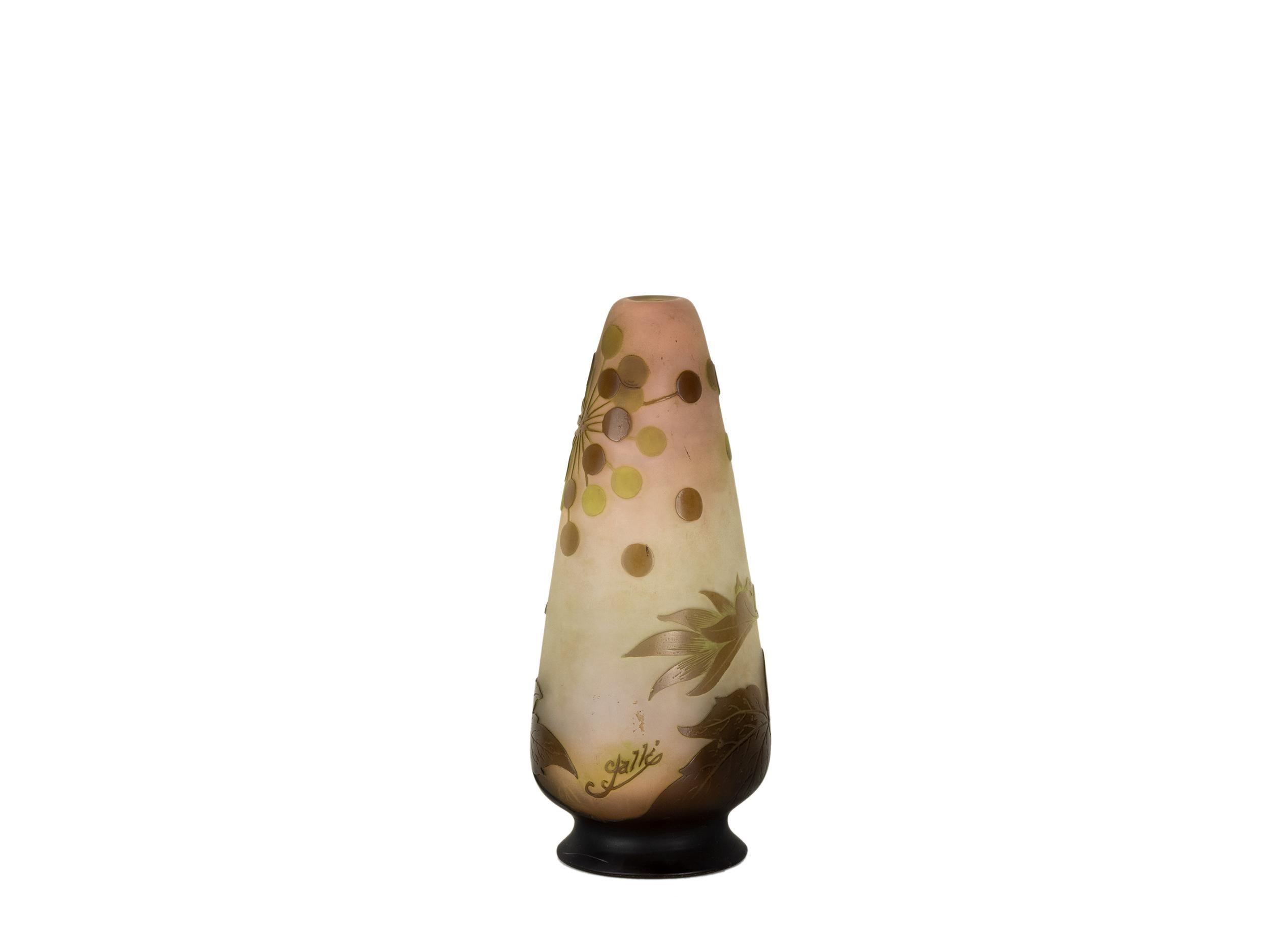 An exceptional early 20th-century French cameo glass vase by Émile Gallé, featuring rich green and earth-toned hues with delicate foliage motifs in high relief. 
Signed 