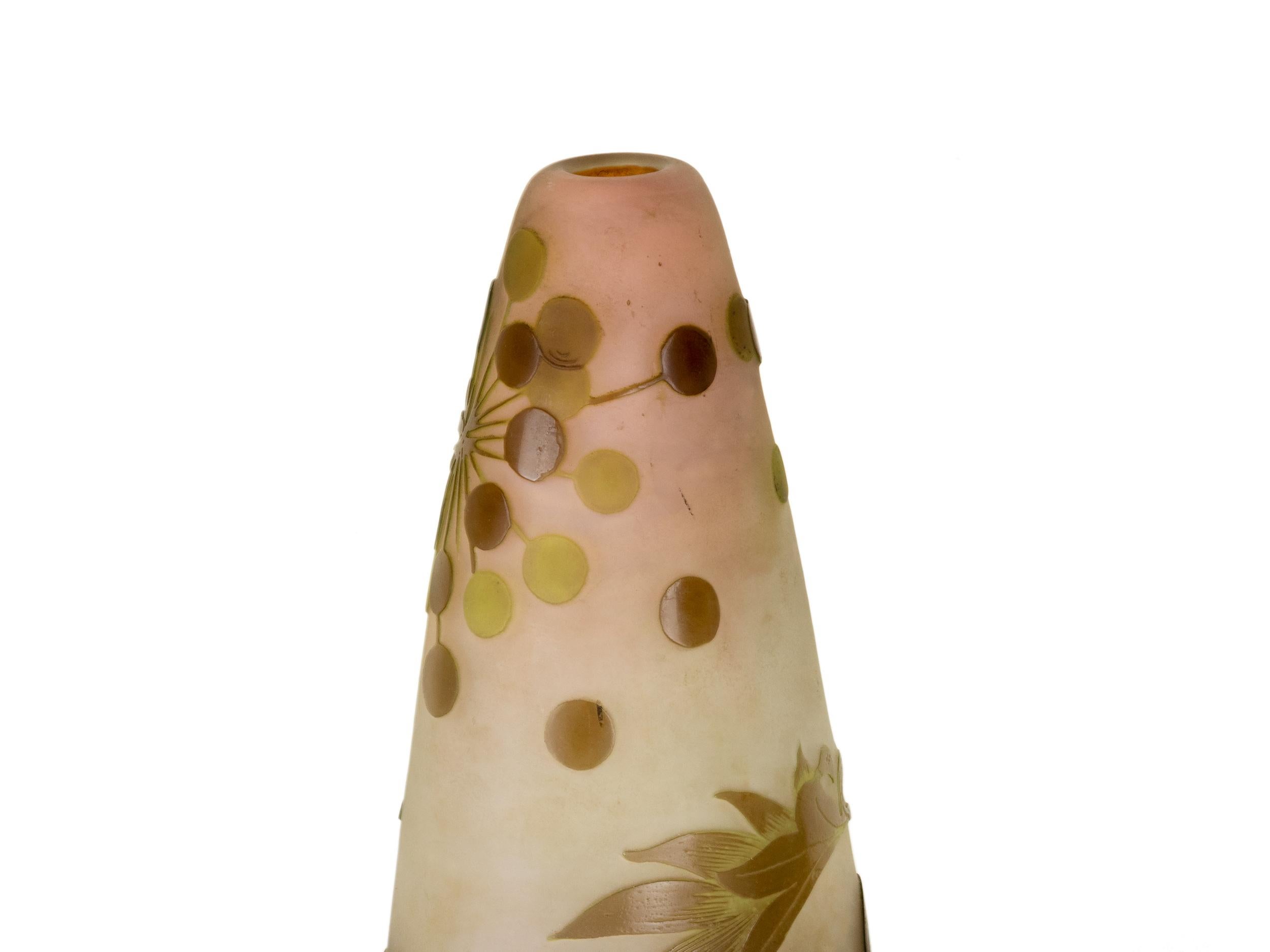 French Art Nouveau Glass Vase by Gallé, France, 20th Century For Sale