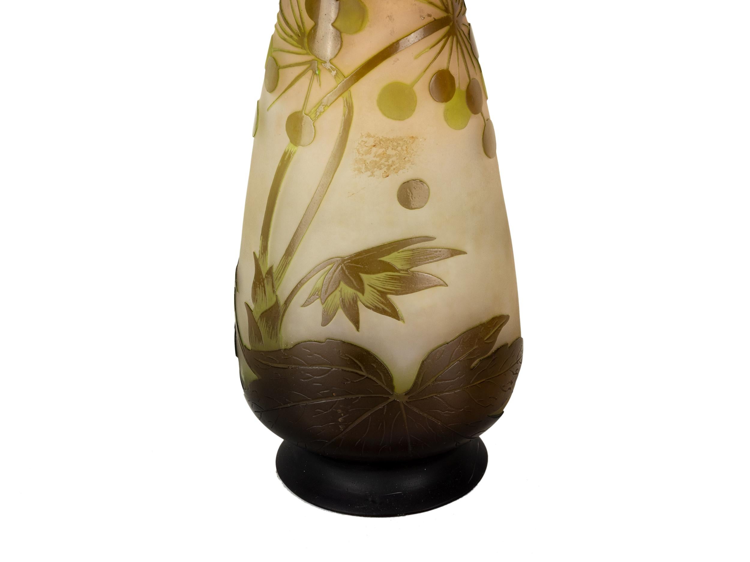 Art Glass Art Nouveau Glass Vase by Gallé, France, 20th Century For Sale