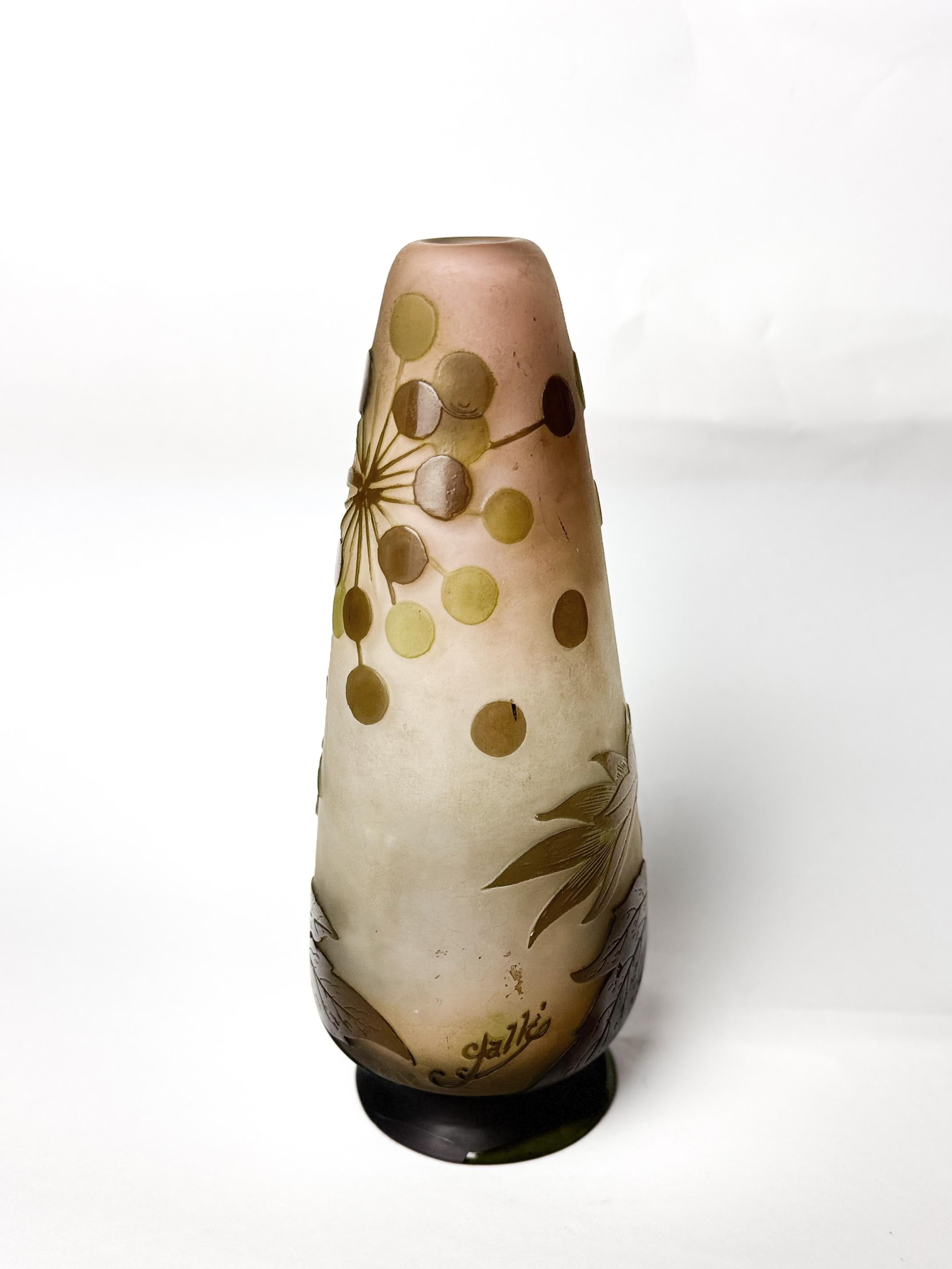 Art Glass Art Nouveau Glass Vase by Gallé, France, 20th Century For Sale