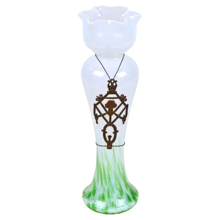 Art Nouveau Glass Vase by Kralik with Bronzed Tin Mounting, Bohemia circa  1905 For Sale at 1stDibs