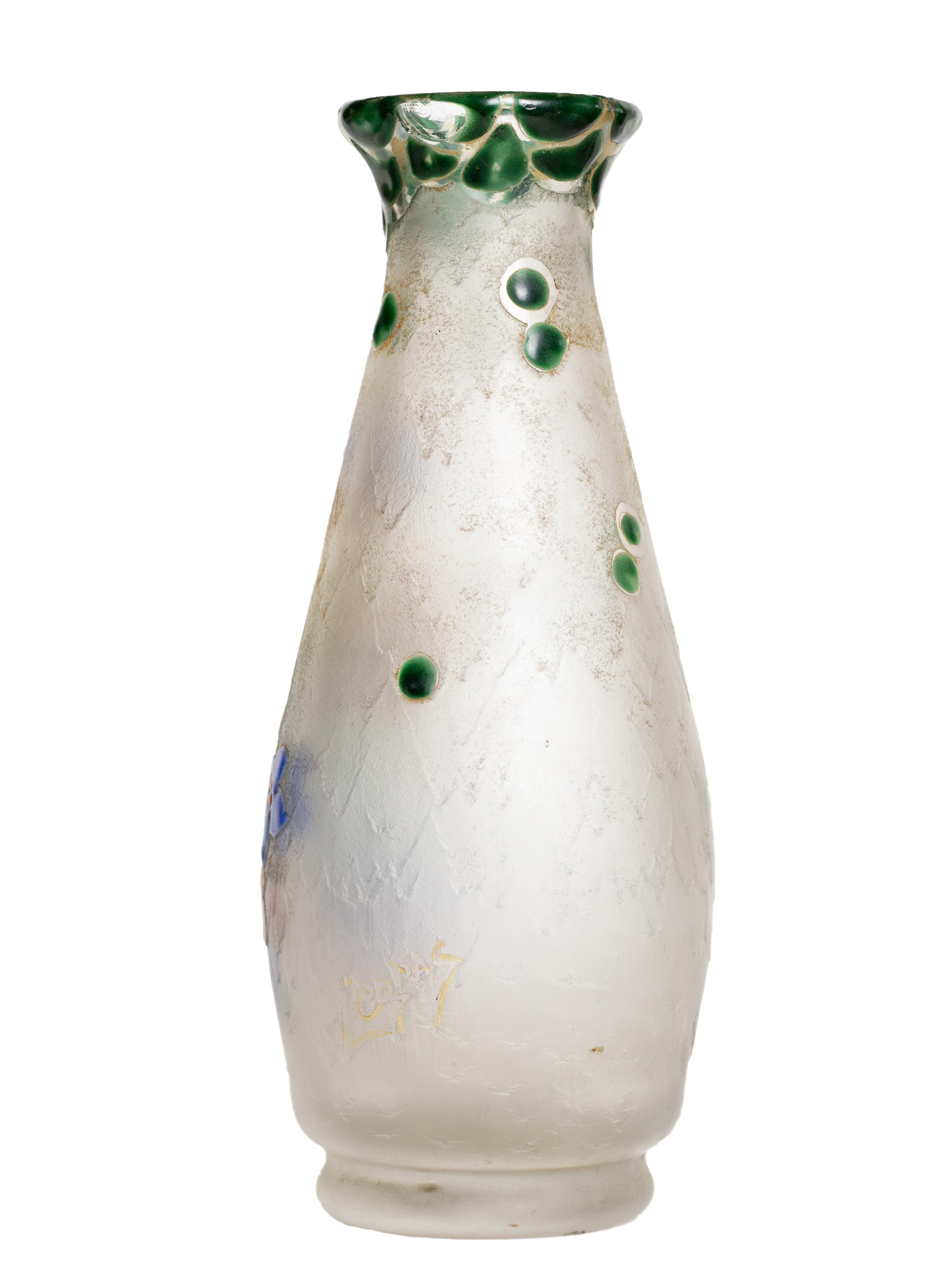 French Art Nouveau Glass Vase by Legras, 20th Century For Sale