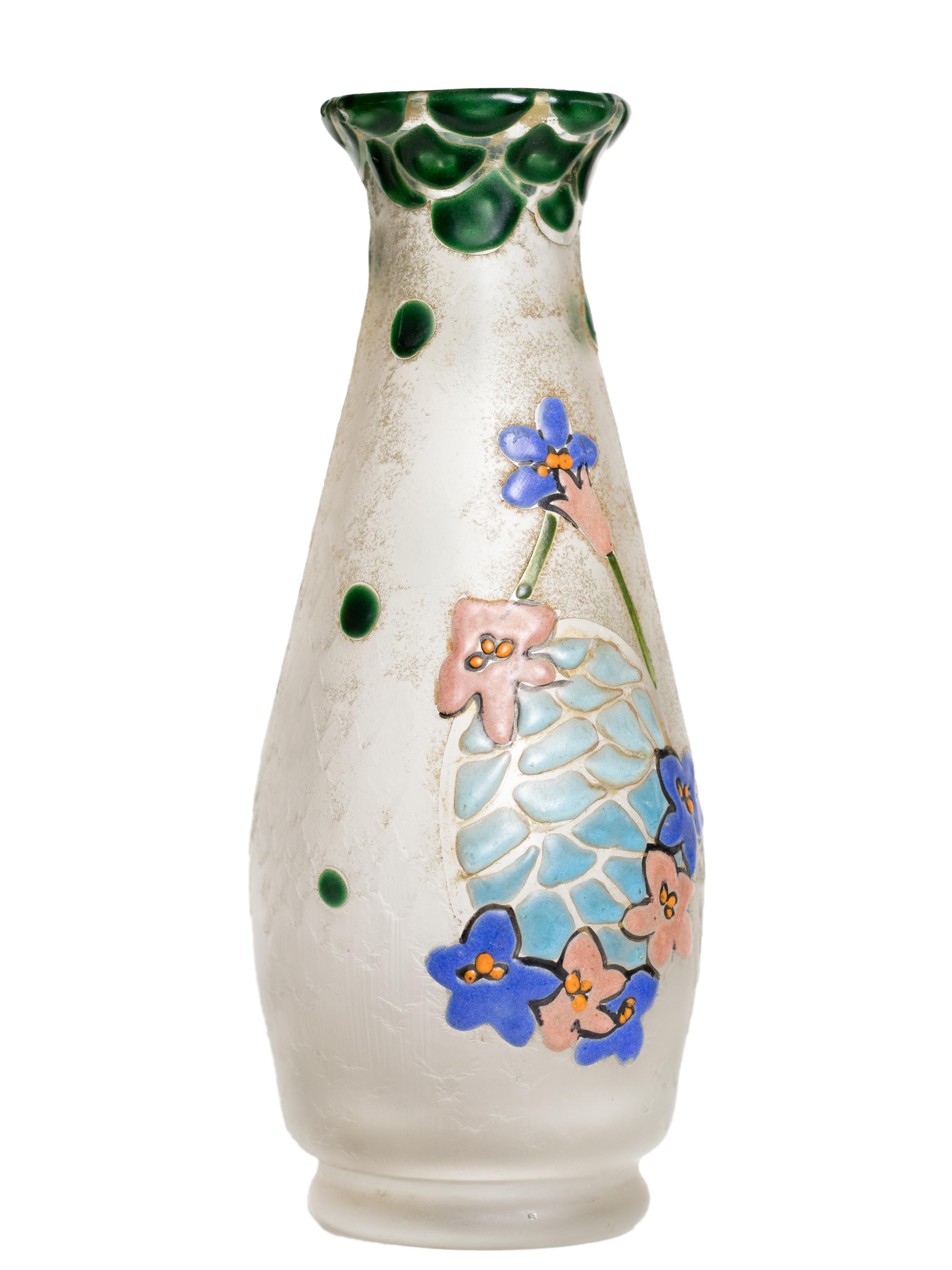 Art Glass Art Nouveau Glass Vase by Legras, 20th Century For Sale