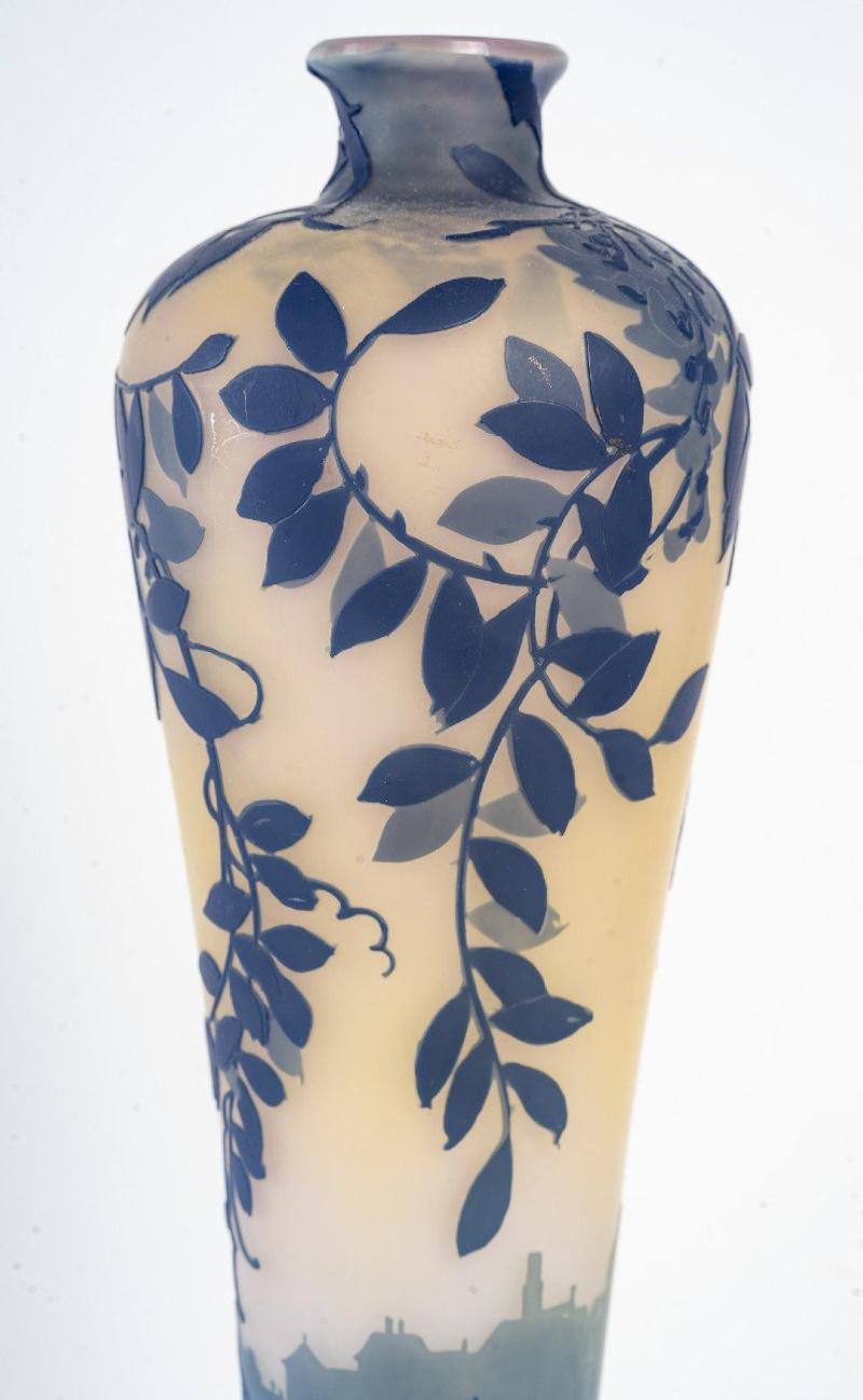 French Art Nouveau Glass Vase by the Artist De Vez. For Sale