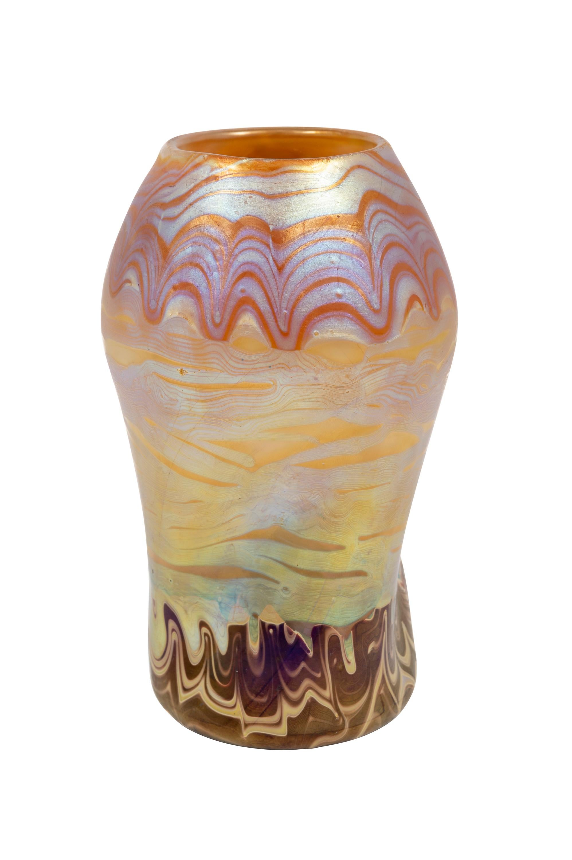 Austrian Jugendstil glass vase manufactured by Johann Loetz Witwe, Phenomen Genre 358 decoration, circa 1901

This glass vase is an extraordinary example of the Loetz manufactory its capability for design. The Phenomen Genre 358 decoration is known