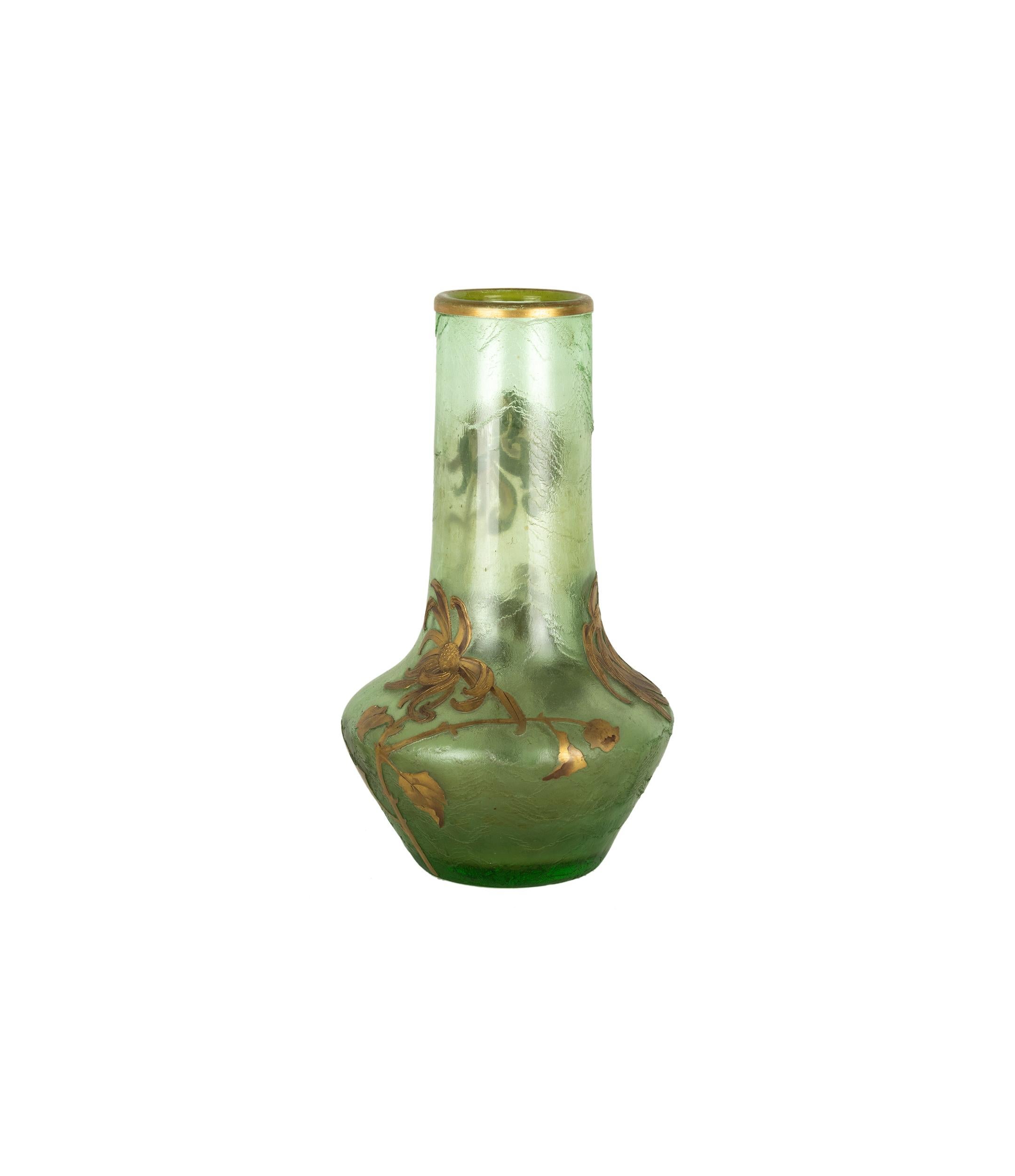 Francese Art Nouveau Glass Vase, Mont Joye, France, 1880-1900 in vendita