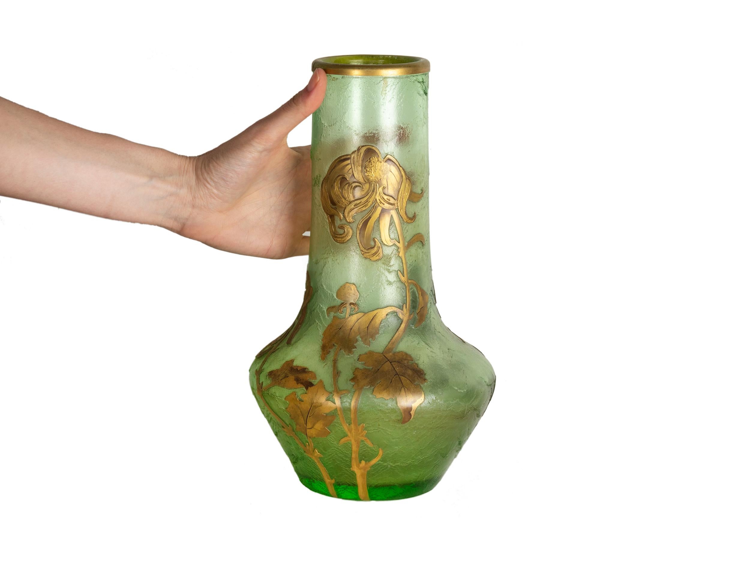 Vetro artistico Art Nouveau Glass Vase, Mont Joye, France, 1880-1900 in vendita