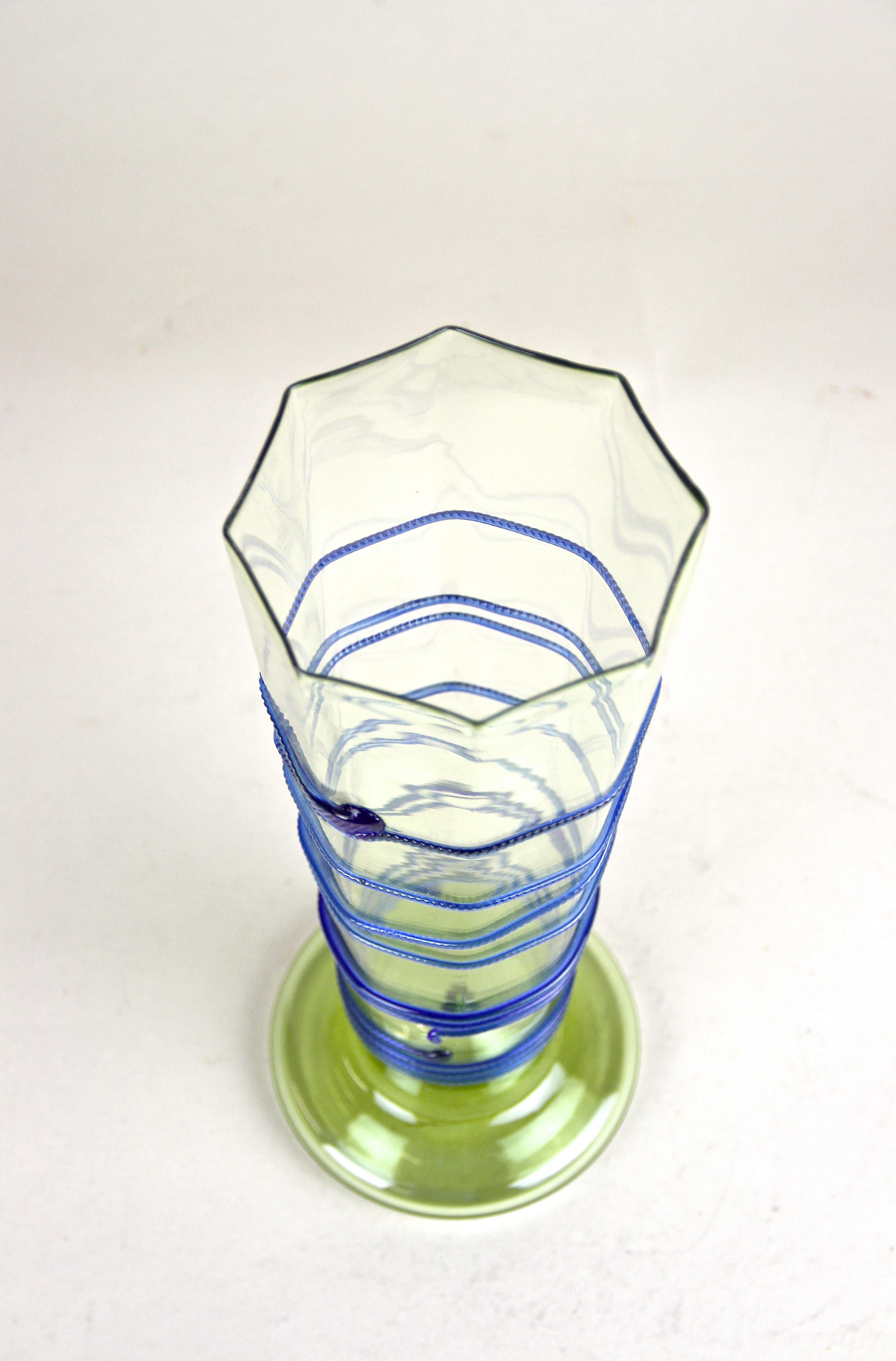 Art Nouveau Glass Vase with Blue Glass Thread, Austria, circa 1900 10