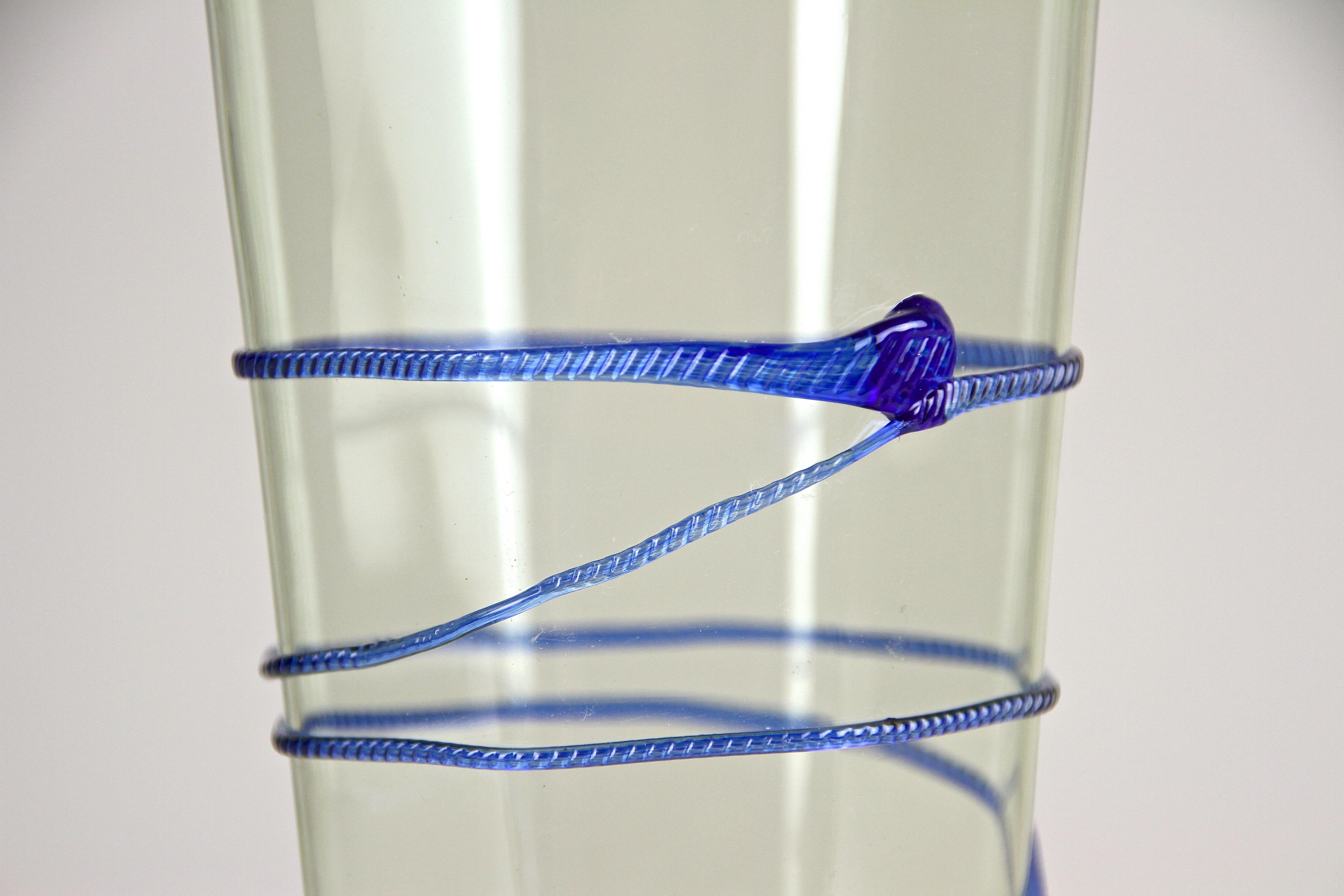 Austrian Art Nouveau Glass Vase with Blue Glass Thread, Austria, circa 1900