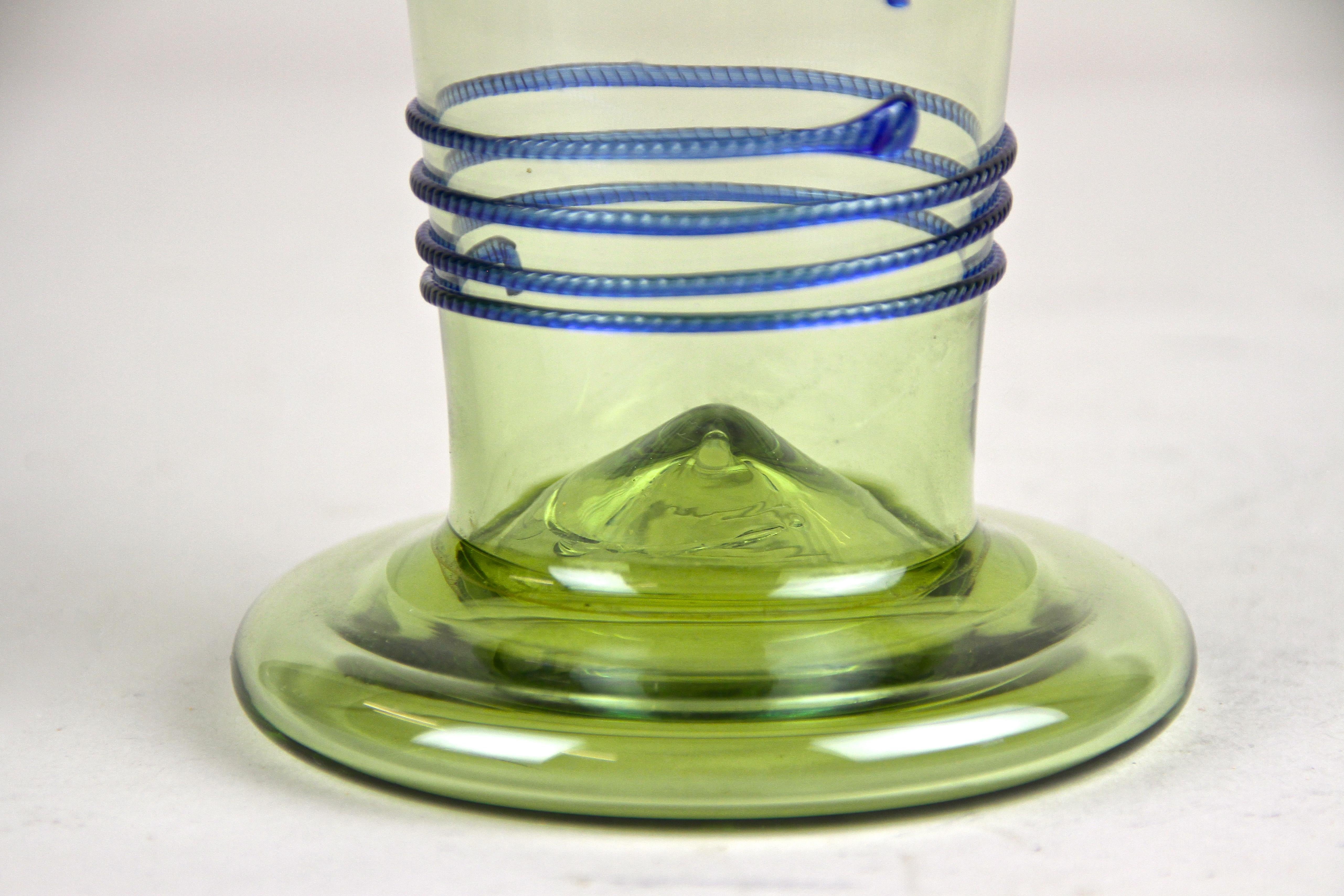 Art Nouveau Glass Vase with Blue Glass Thread, Austria, circa 1900 In Good Condition In Lichtenberg, AT