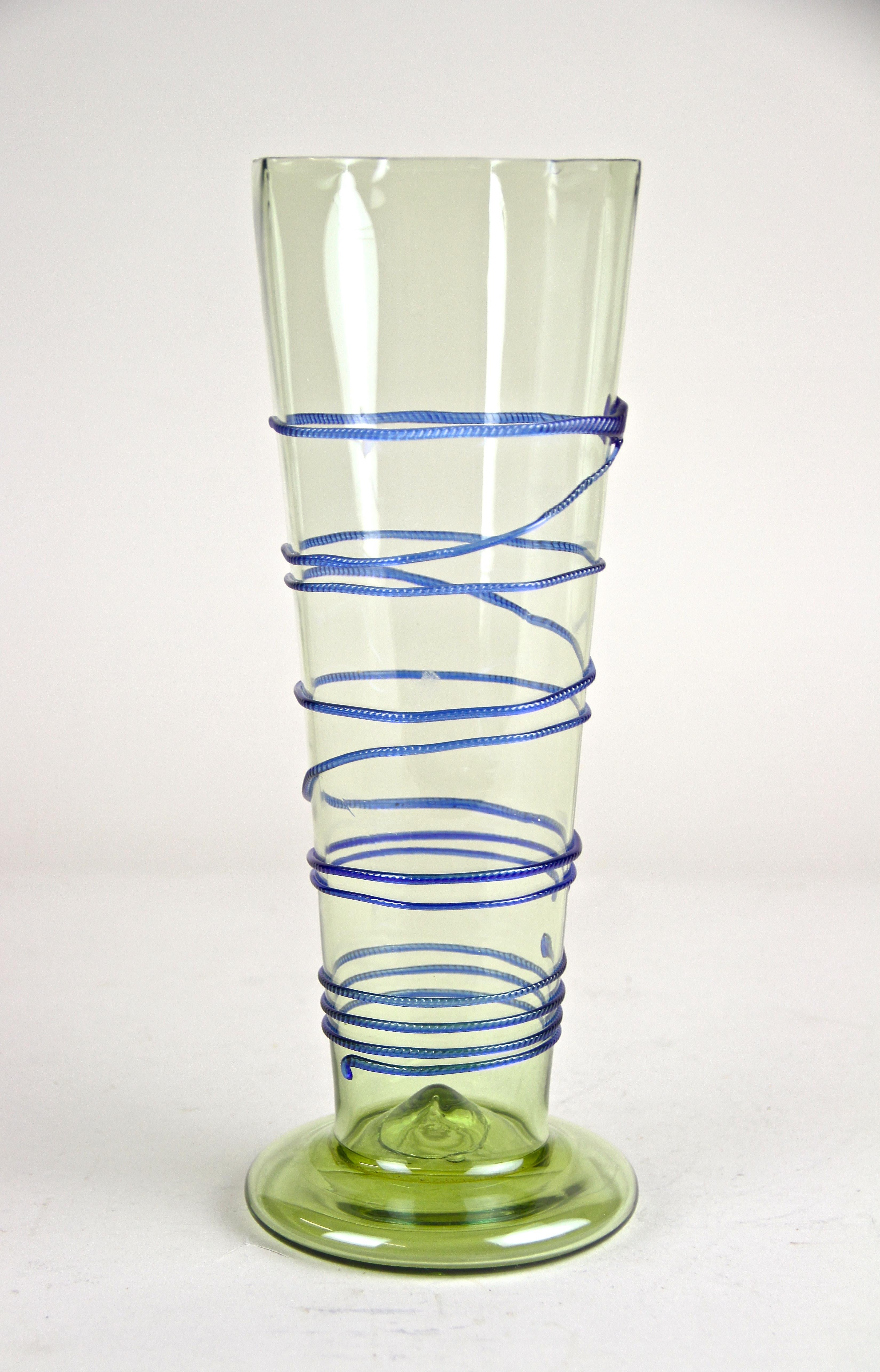 20th Century Art Nouveau Glass Vase with Blue Glass Thread, Austria, circa 1900