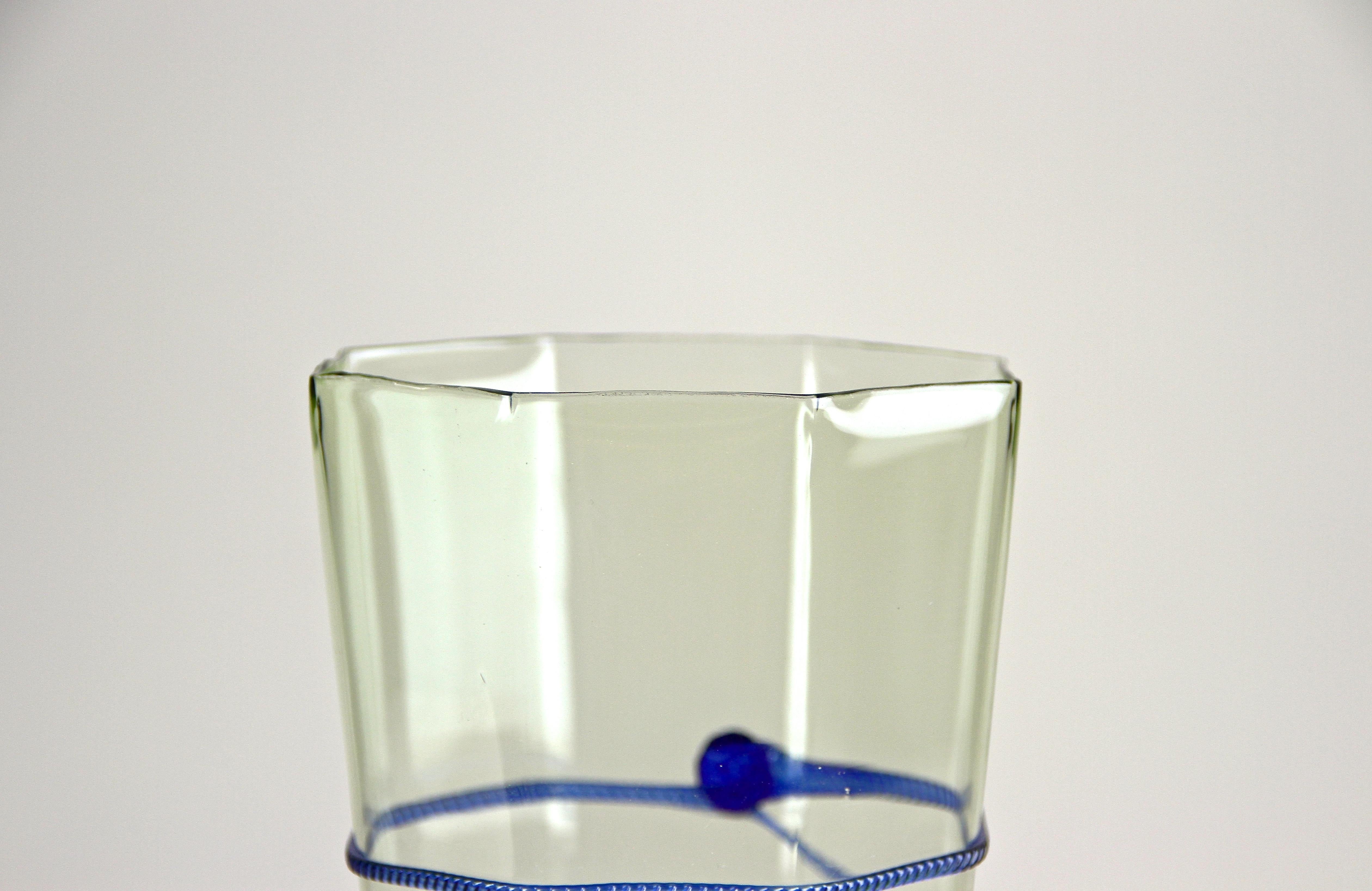 Blown Glass Art Nouveau Glass Vase with Blue Glass Thread, Austria, circa 1900