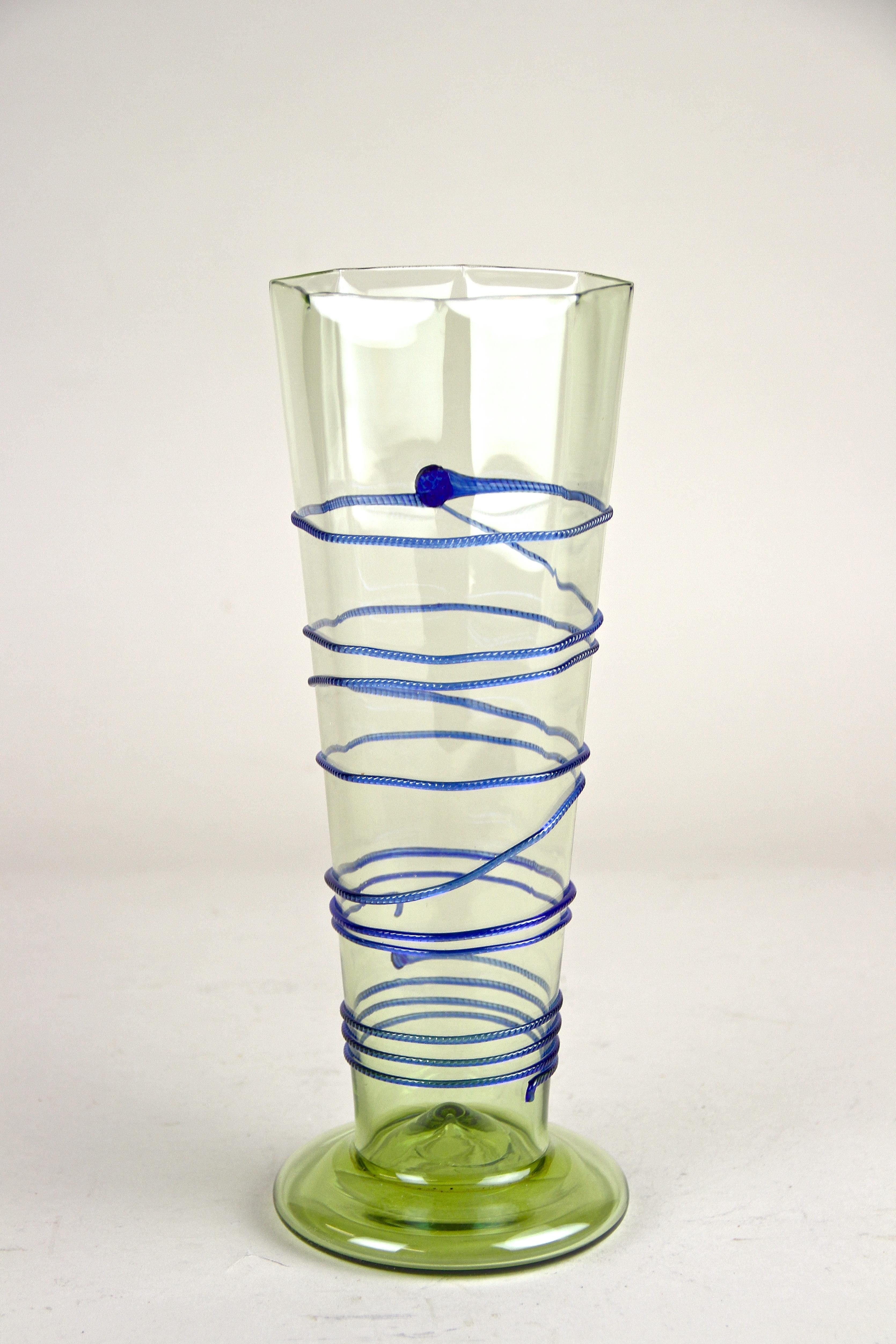 Art Nouveau Glass Vase with Blue Glass Thread, Austria, circa 1900 1