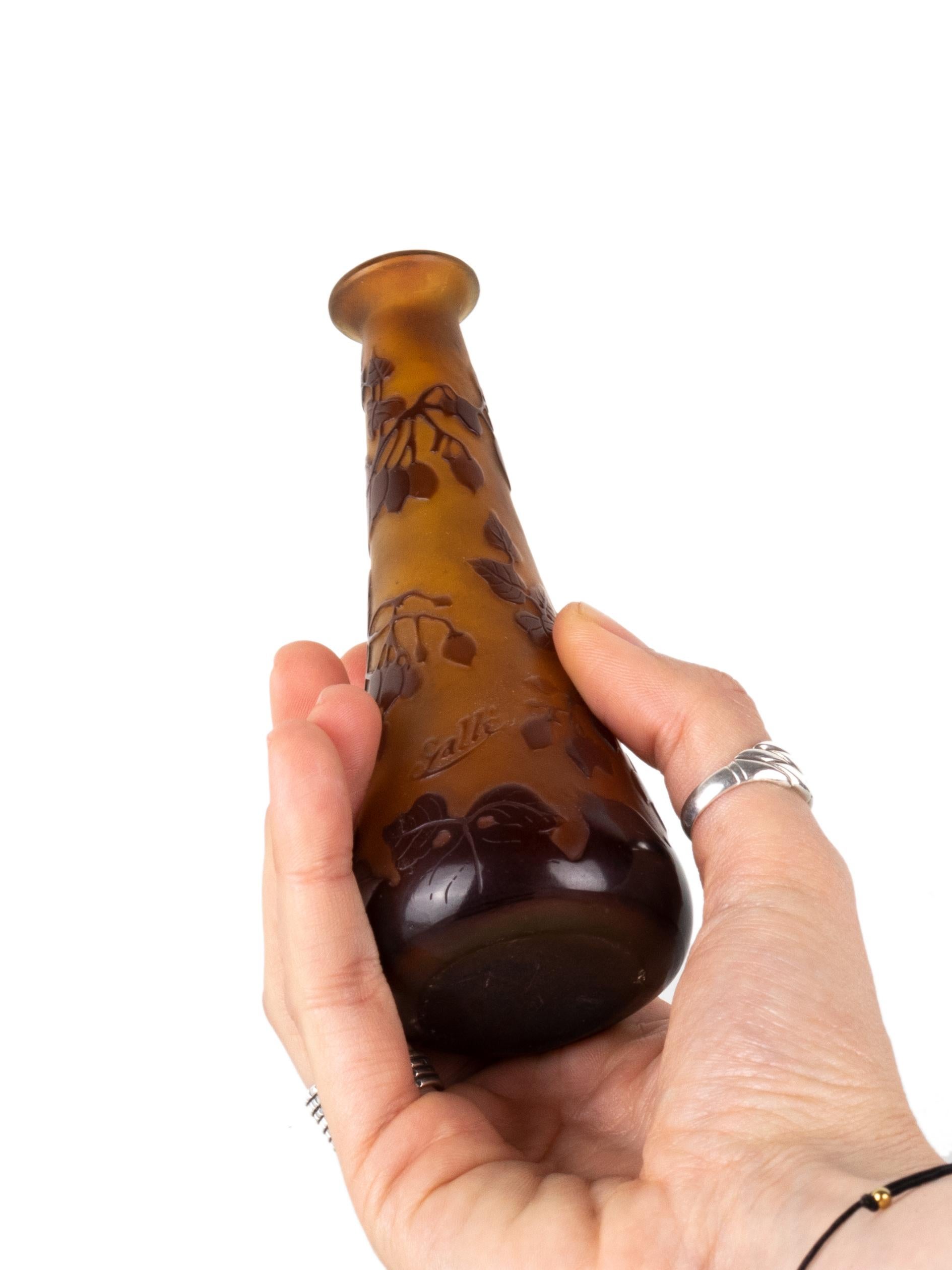 Art Glass Art Nouveau Glass Vase With Foliage, Gallé, 1900s For Sale