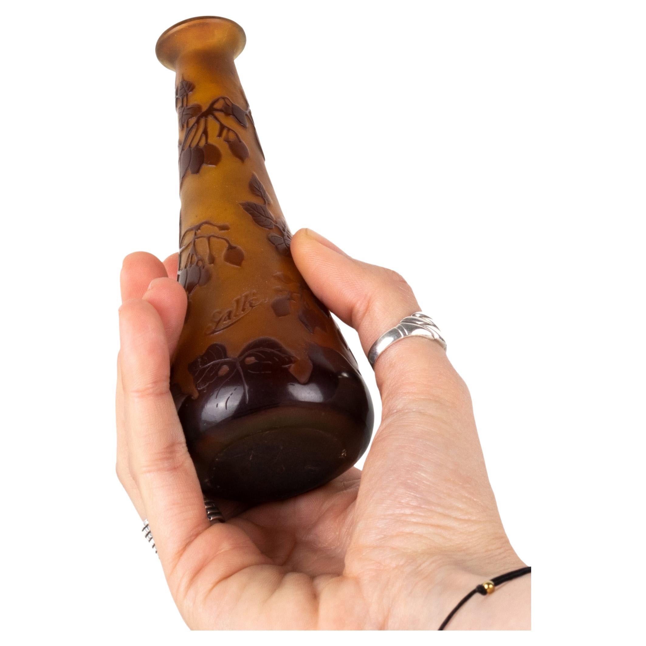 Vaso in vetro Art Nouveau con fogliame, Gallé, 1900