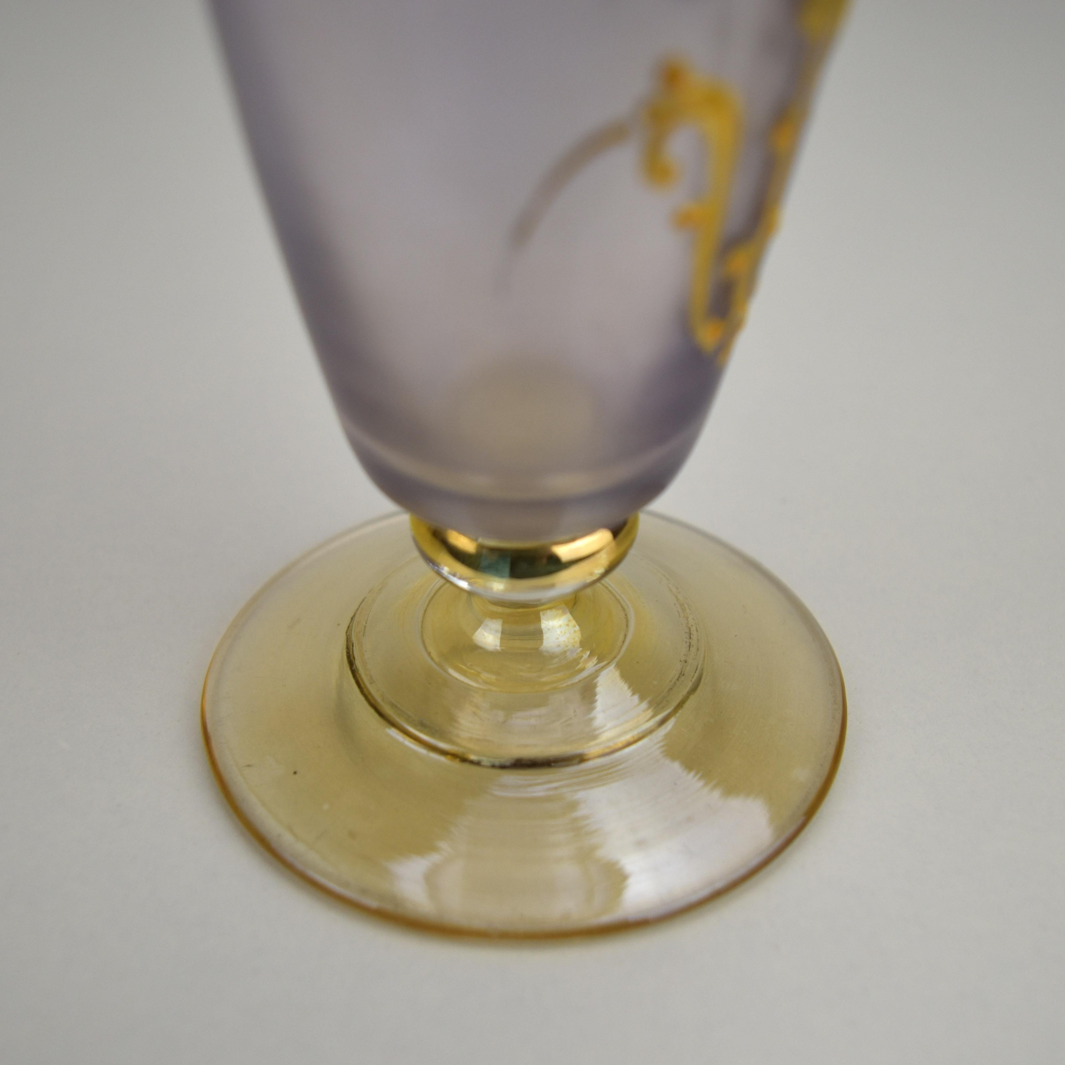 Art Nouveau Glass Vase with Violet Satin Finish and Gold Iris Relief Enamel 2