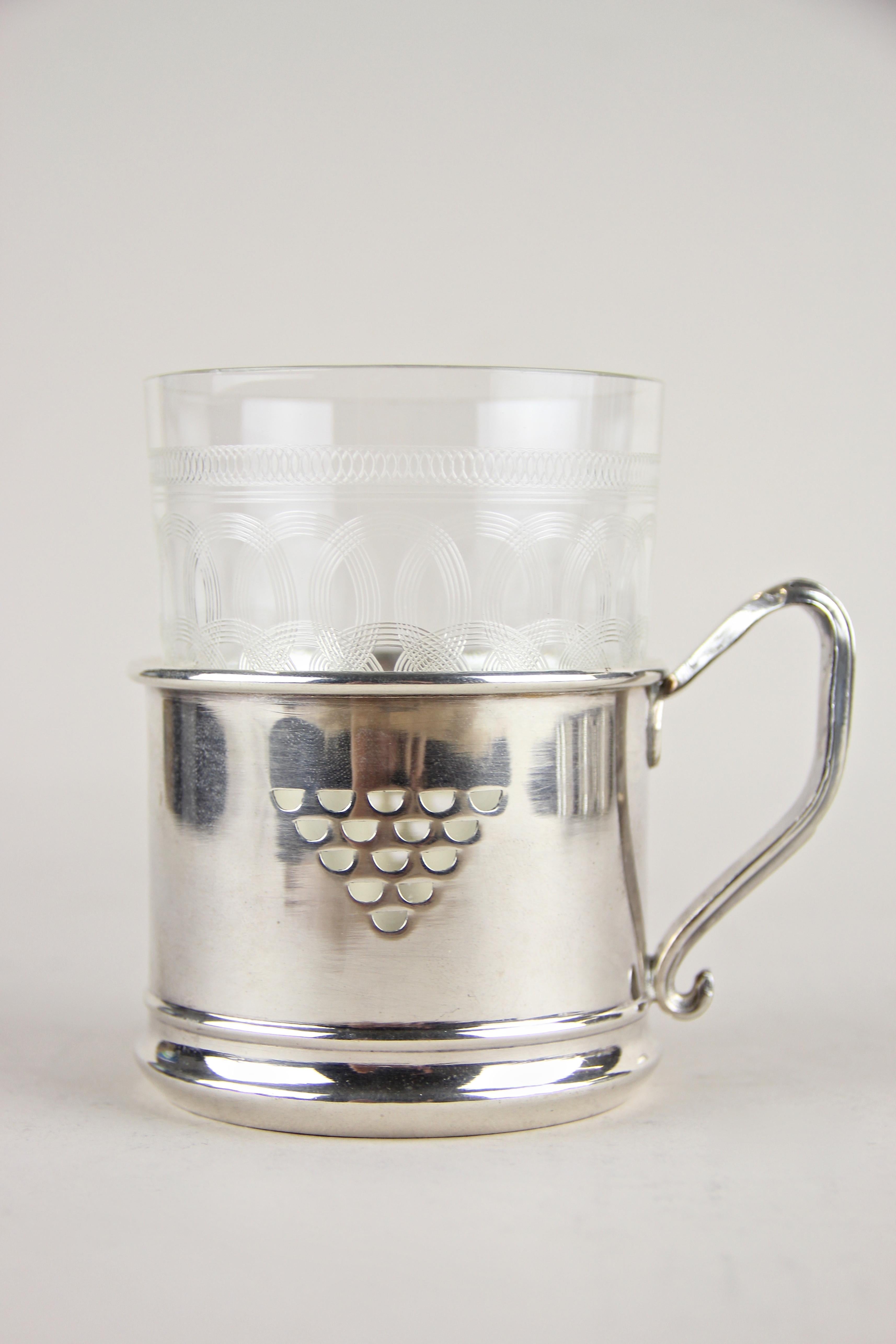 Austrian Art Nouveau Glasses on Silvered Tray by Argentor, Vienna, circa 1910