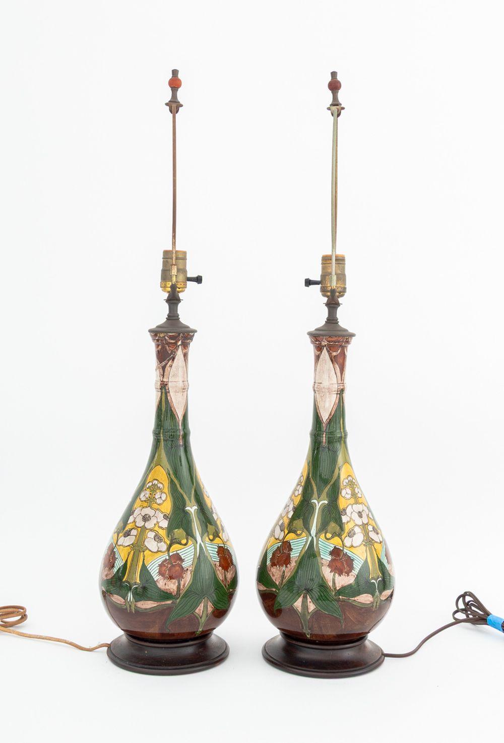 Jarrones de cerámica esmaltada Art Nouveau como lámparas en Bueno estado para la venta en Astoria, NY