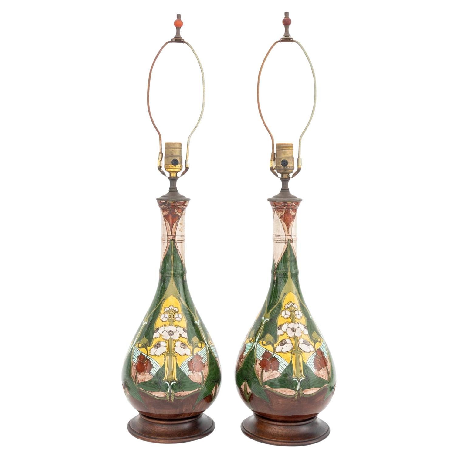 Jarrones de cerámica esmaltada Art Nouveau como lámparas en venta