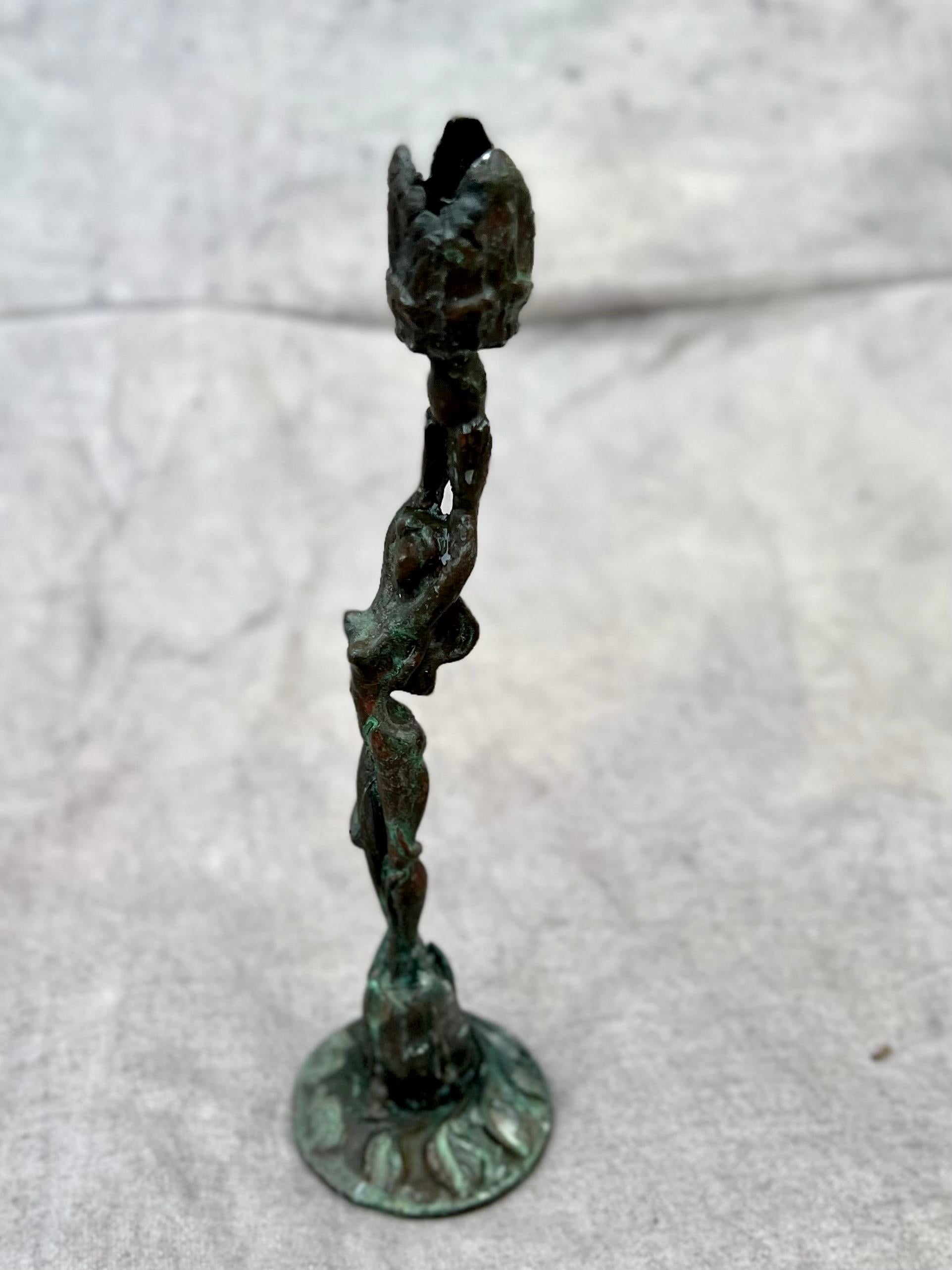 Art Nouveau Goddess Figurine Candlestick Holder In Good Condition For Sale In Los Angeles, CA