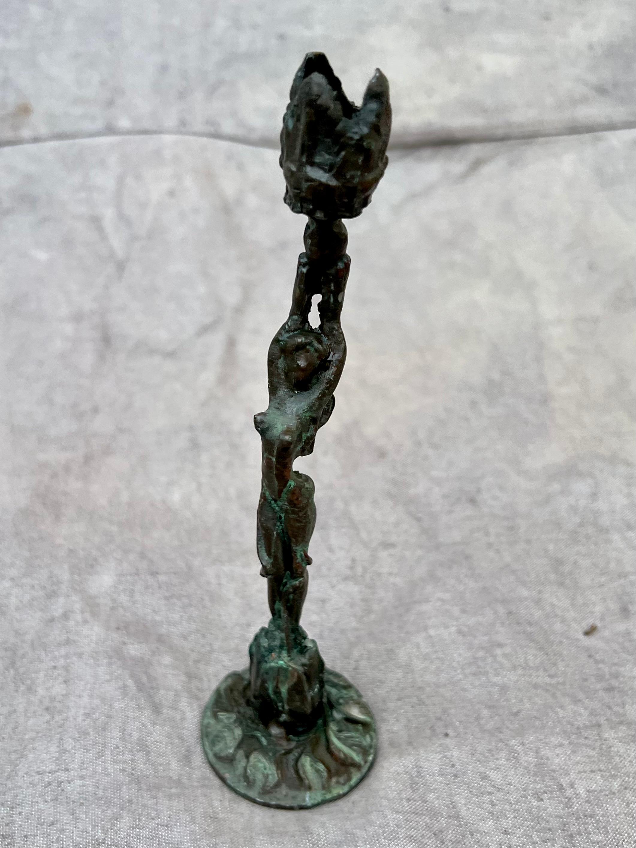 20th Century Art Nouveau Goddess Figurine Candlestick Holder For Sale