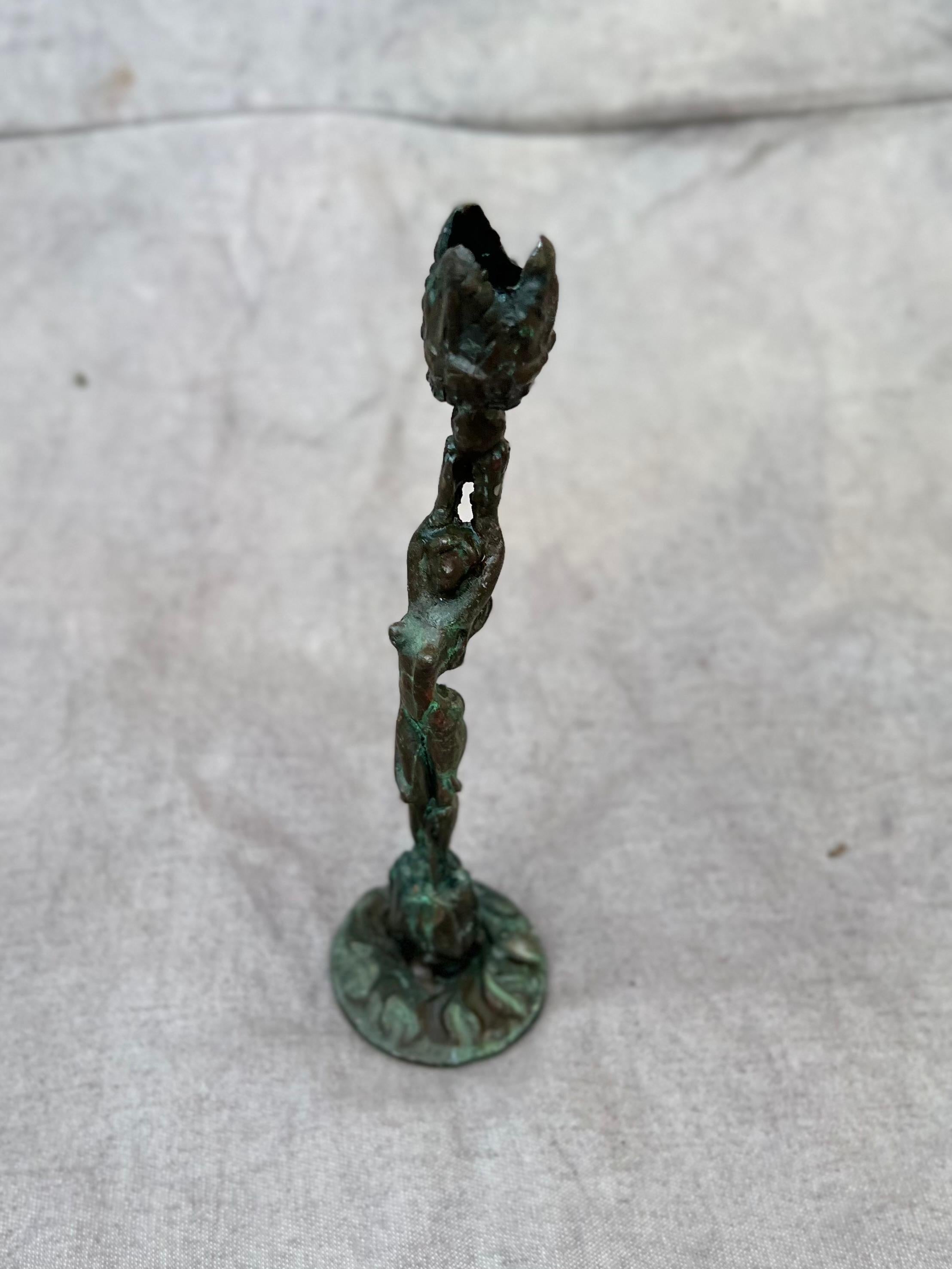 Metal Art Nouveau Goddess Figurine Candlestick Holder For Sale